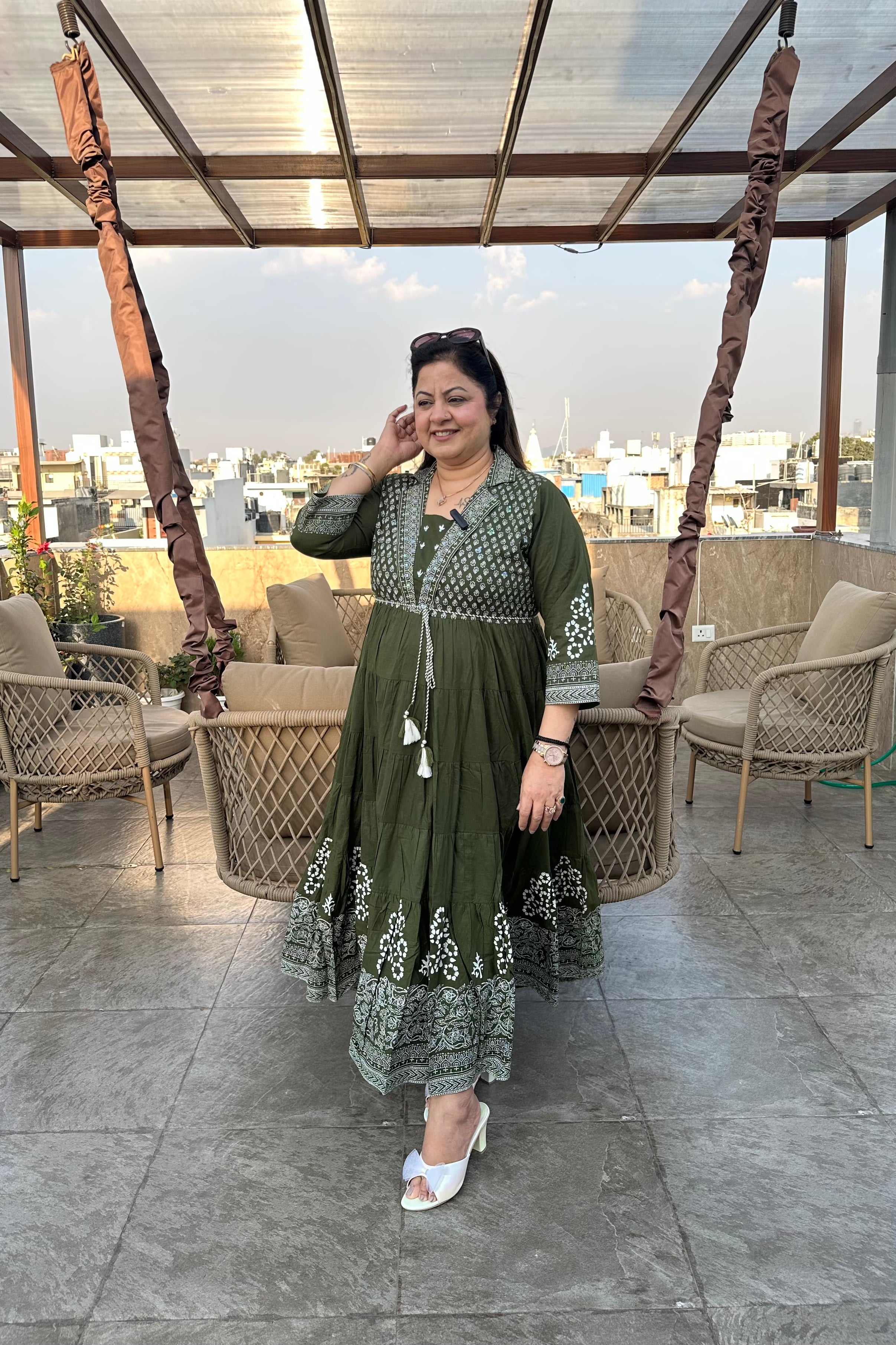 One-Piece Cotton Printed Middy Dress