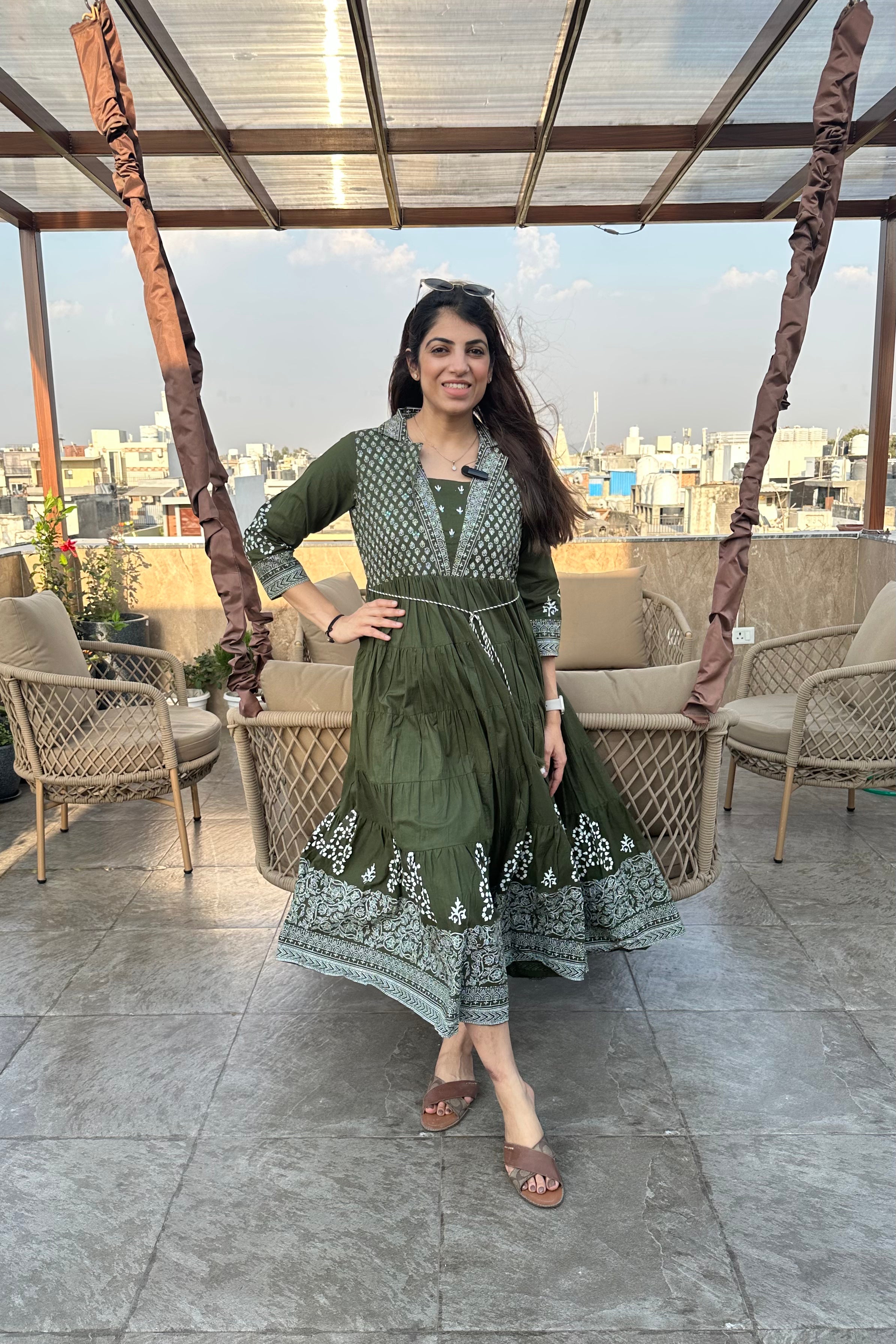 One-Piece Cotton Printed Middy Dress