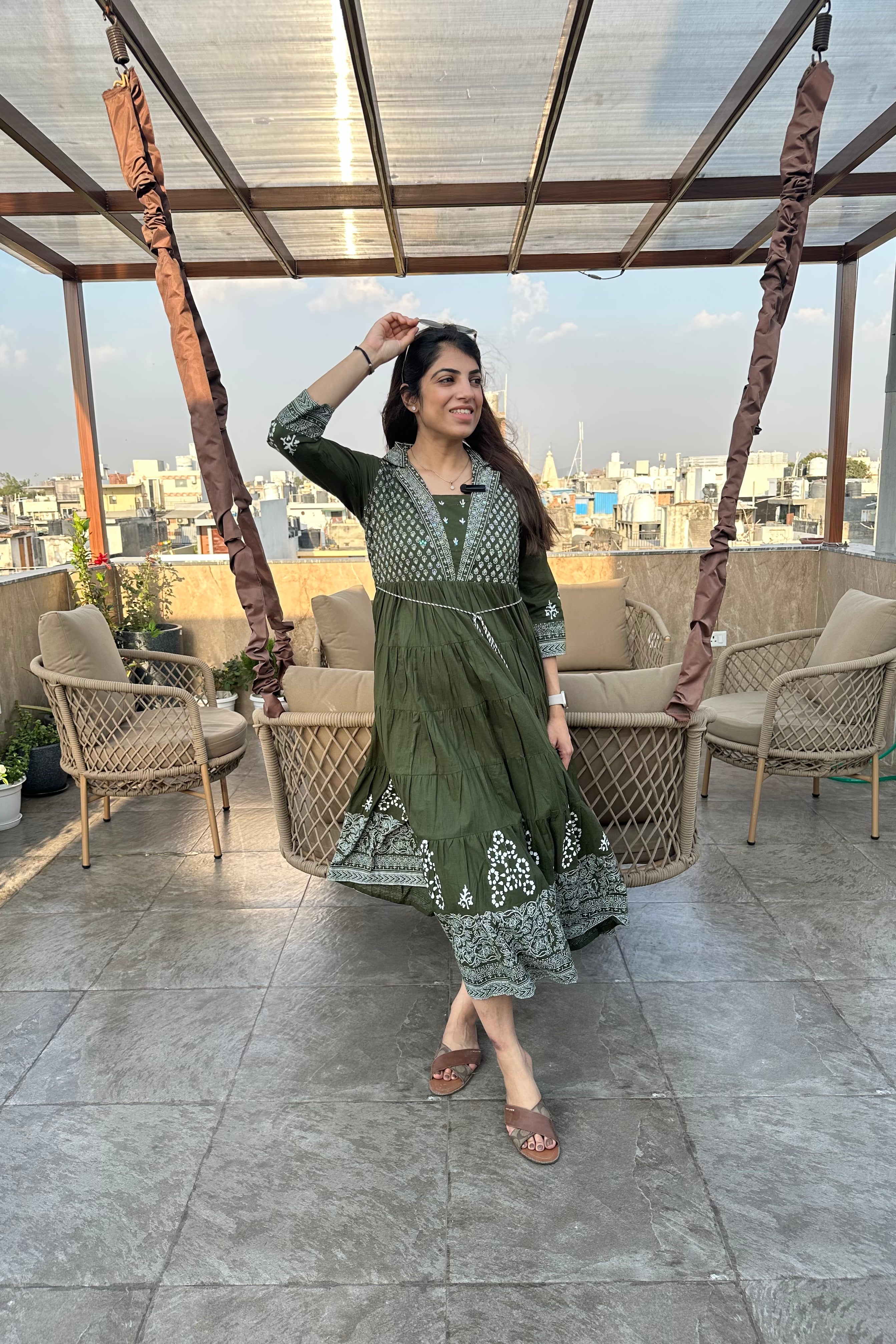 One-Piece Cotton Printed Middy Dress