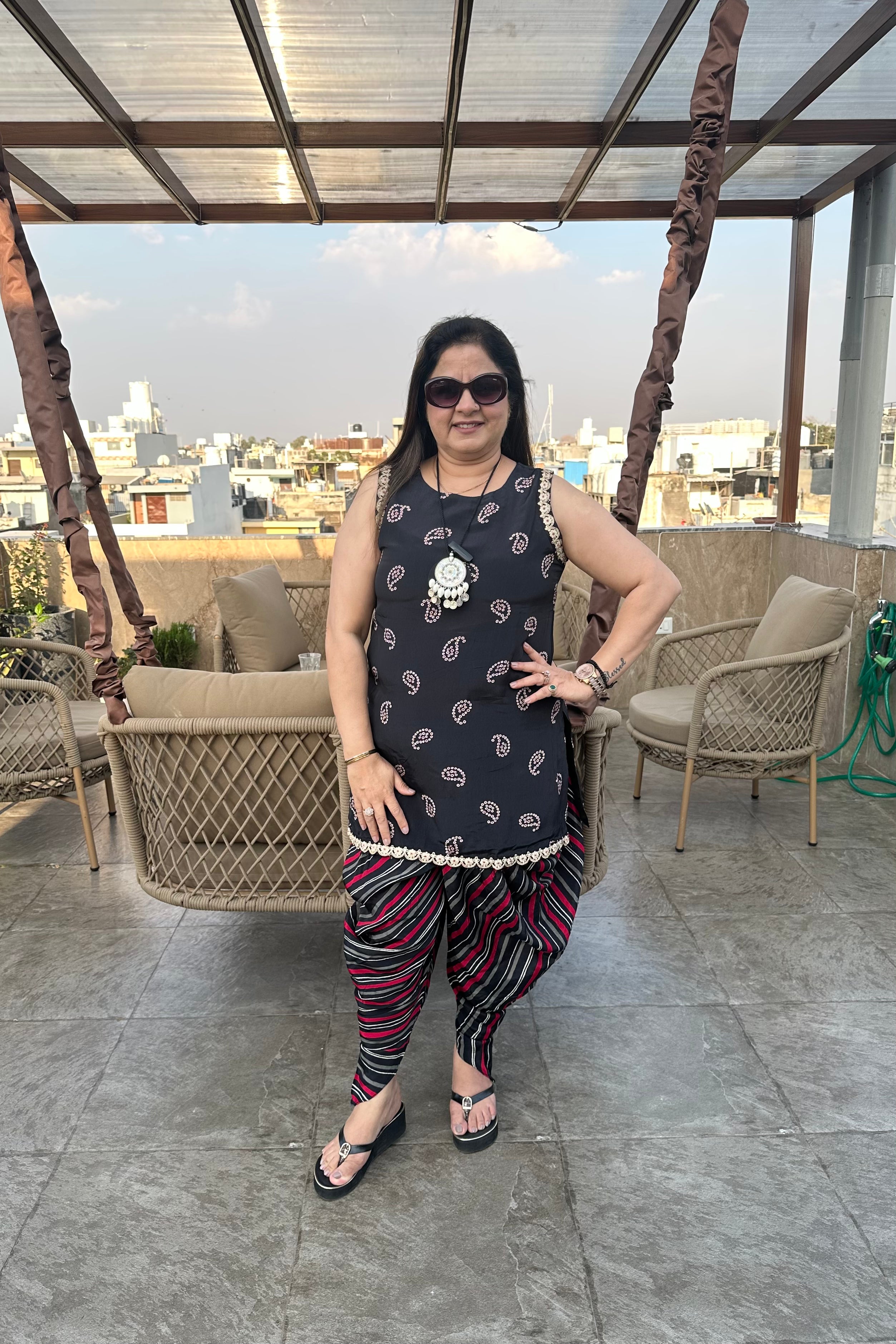 2pc Cotton-Muslin Sleeveless Co-ors Set Paired With Dhoti Pants