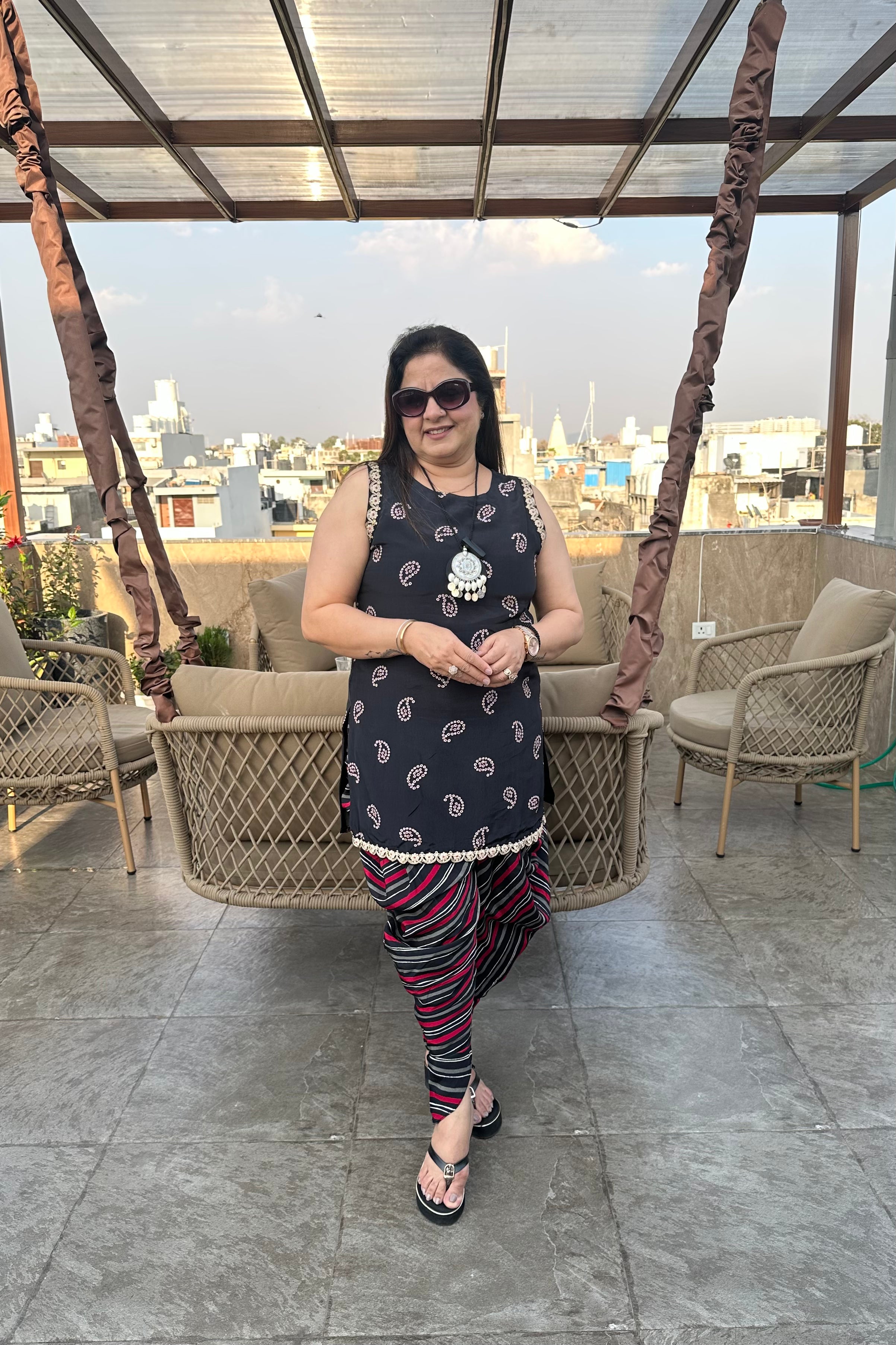2pc Cotton-Muslin Sleeveless Co-ors Set Paired With Dhoti Pants