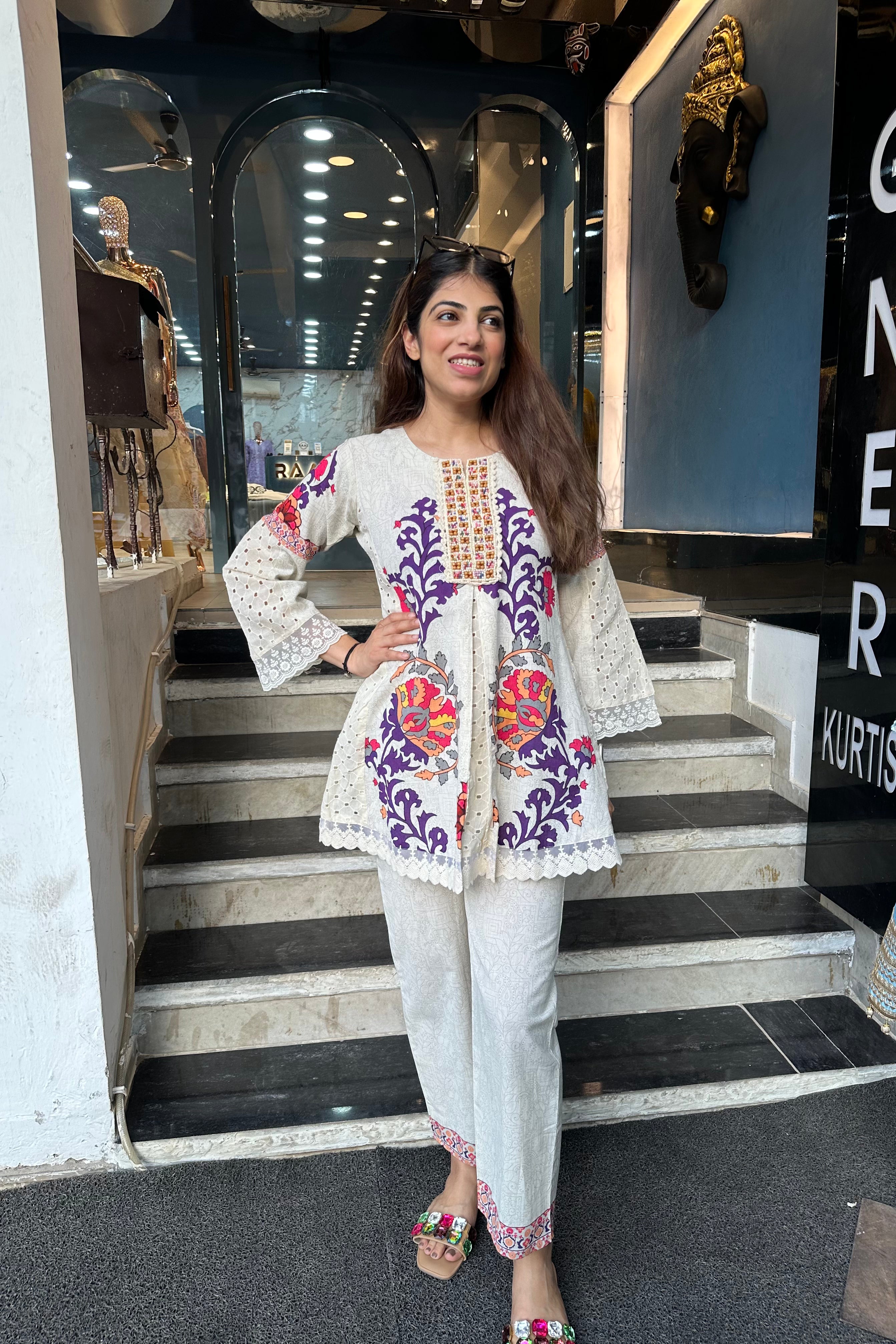 2pc Cotton Co-ord Set With Bell-Sleeves