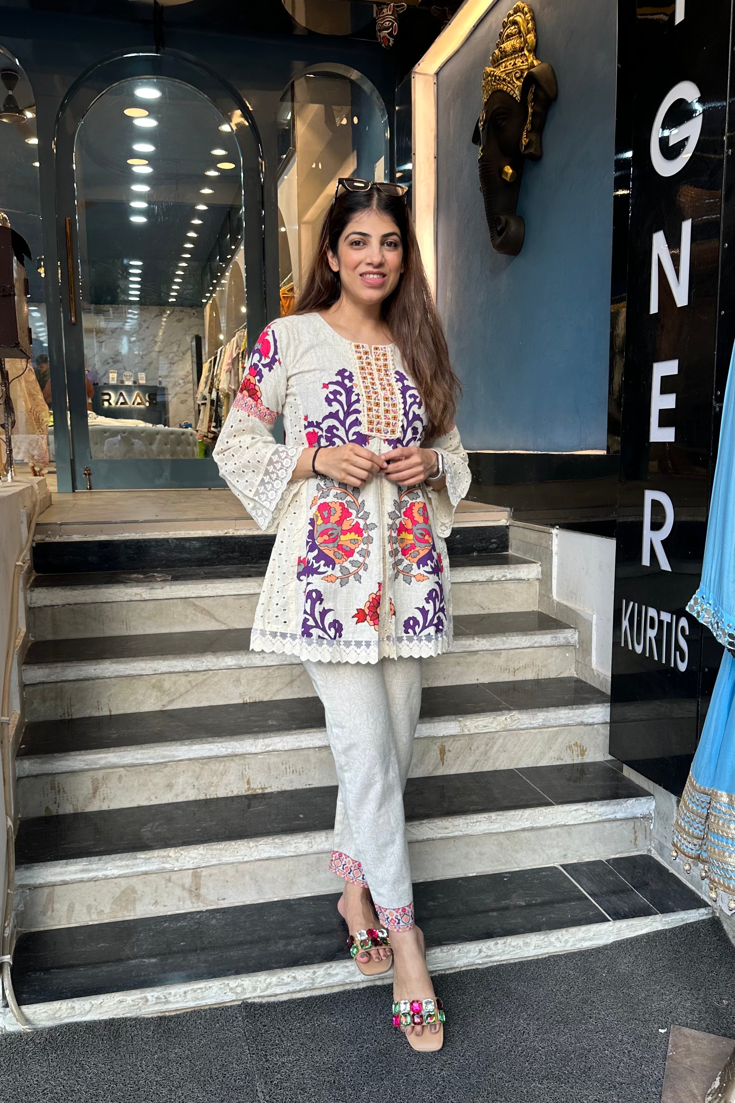 2pc Cotton Co-ord Set With Bell-Sleeves