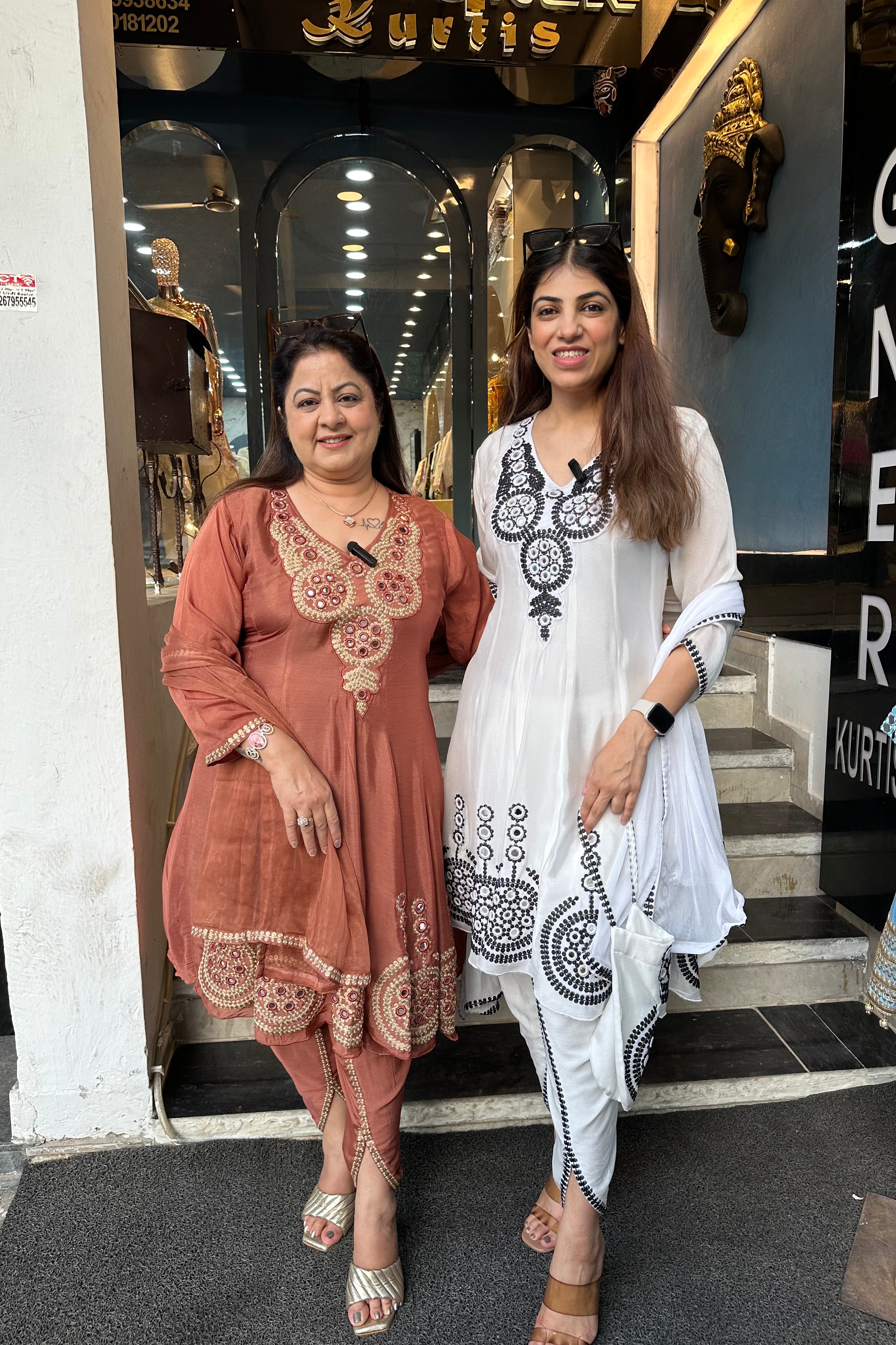 3pc Chinon Partywear Pakistani Suit Paired With Tulip Pants And Potli