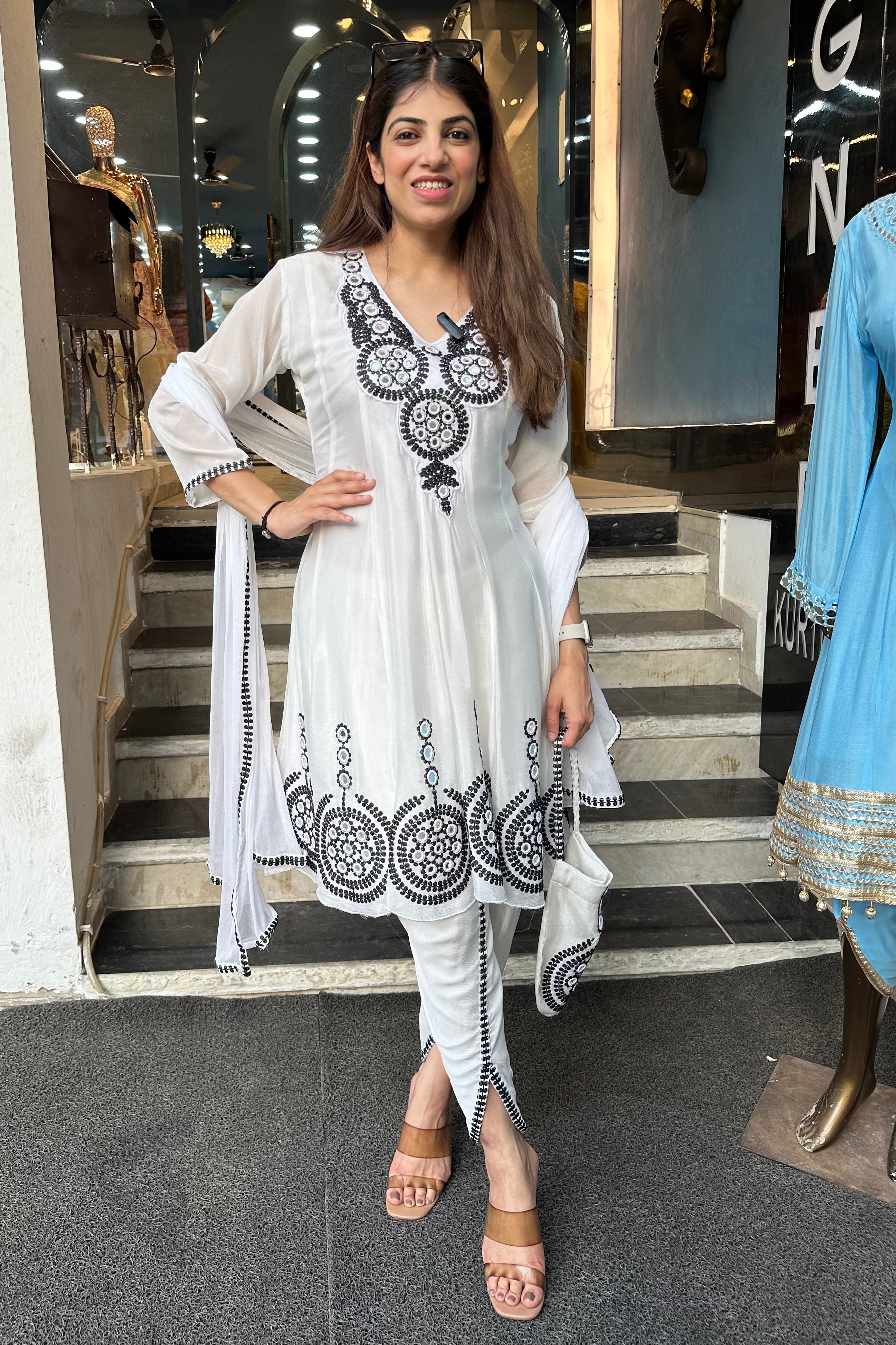 3pc Chinon Partywear Pakistani Suit Paired With Tulip Pants And Potli