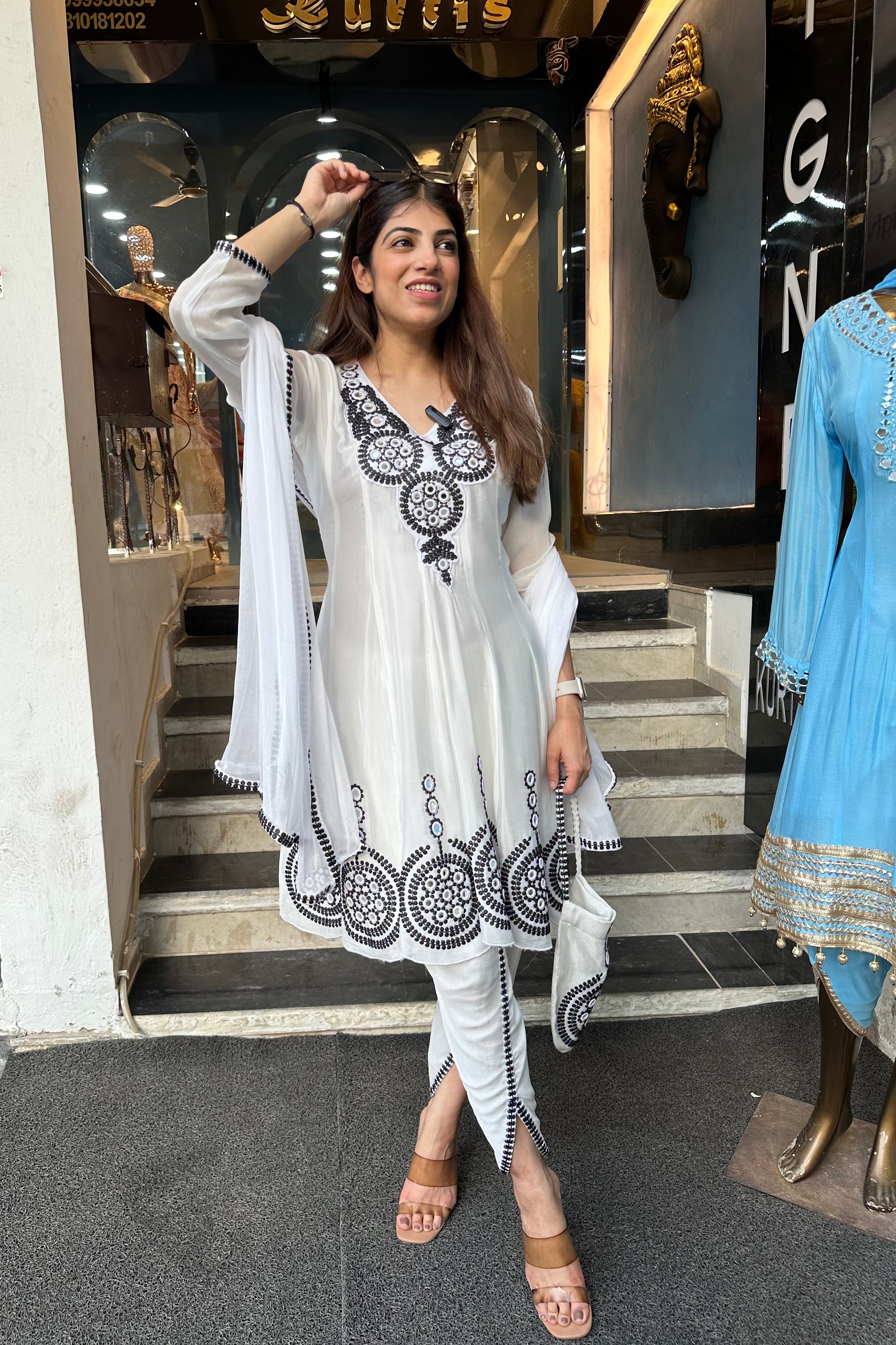 3pc Chinon Partywear Pakistani Suit Paired With Tulip Pants And Potli