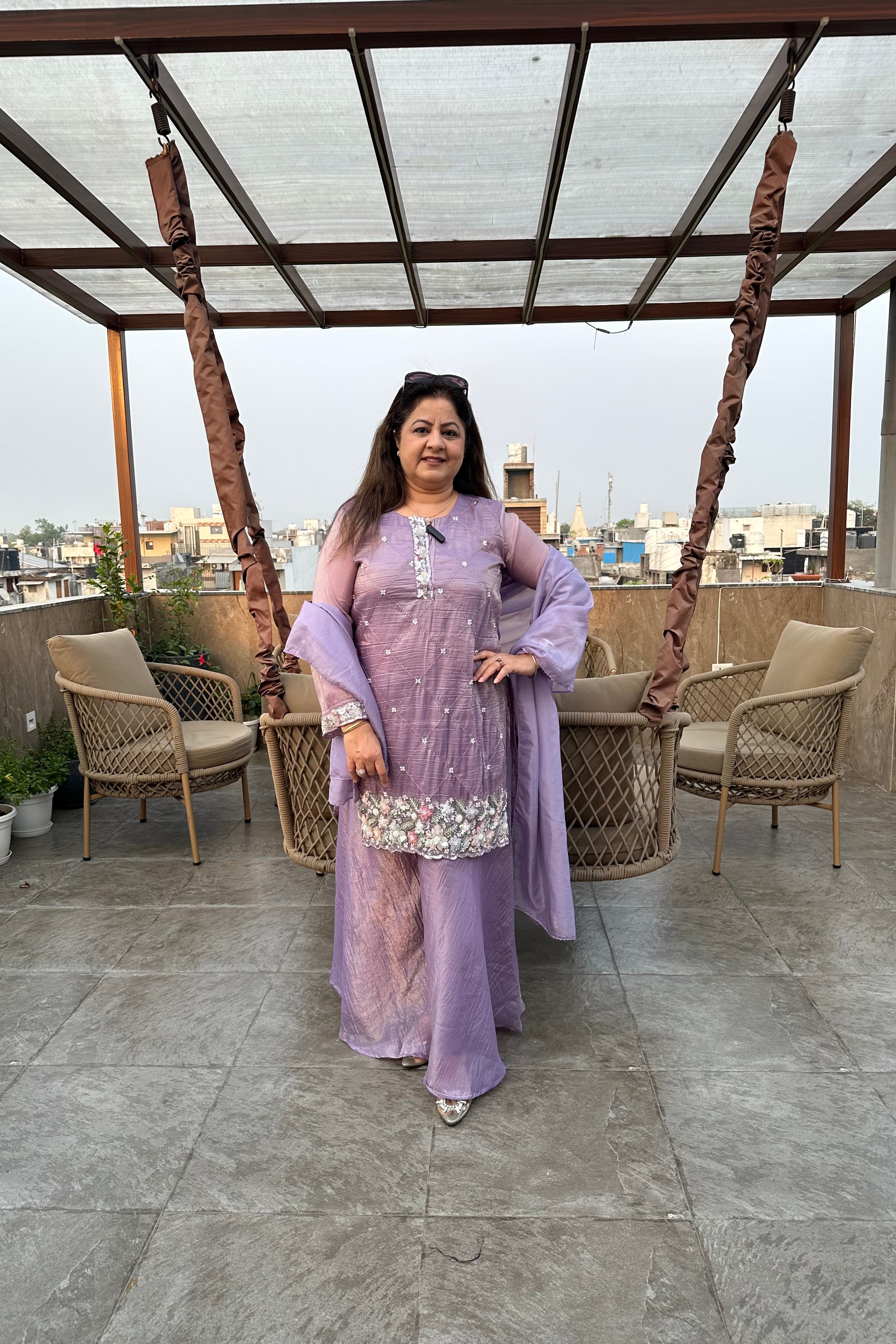 3pc Partywear Pakistani Suit With Divider Plazzo