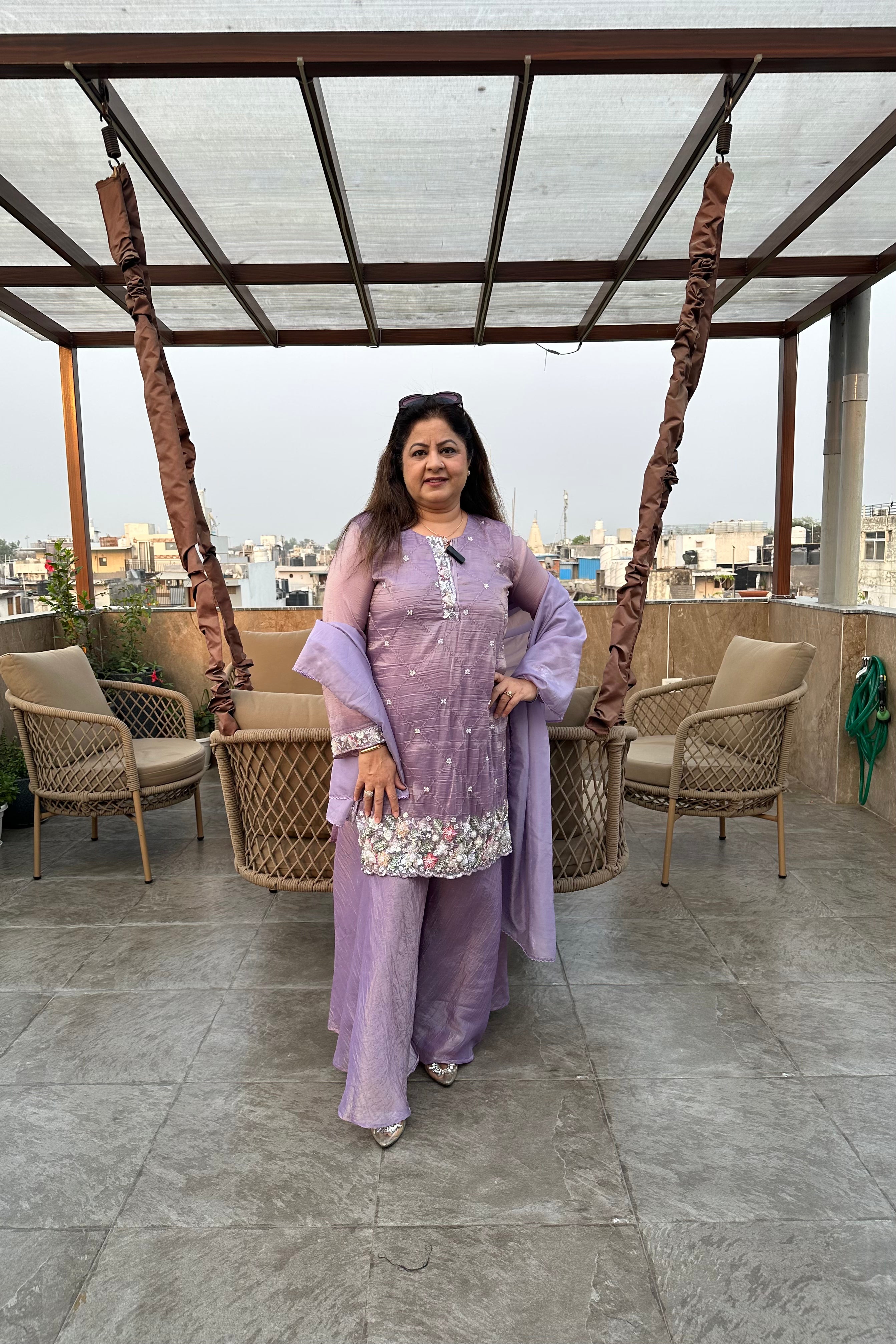 3pc Partywear Pakistani Suit With Divider Plazzo