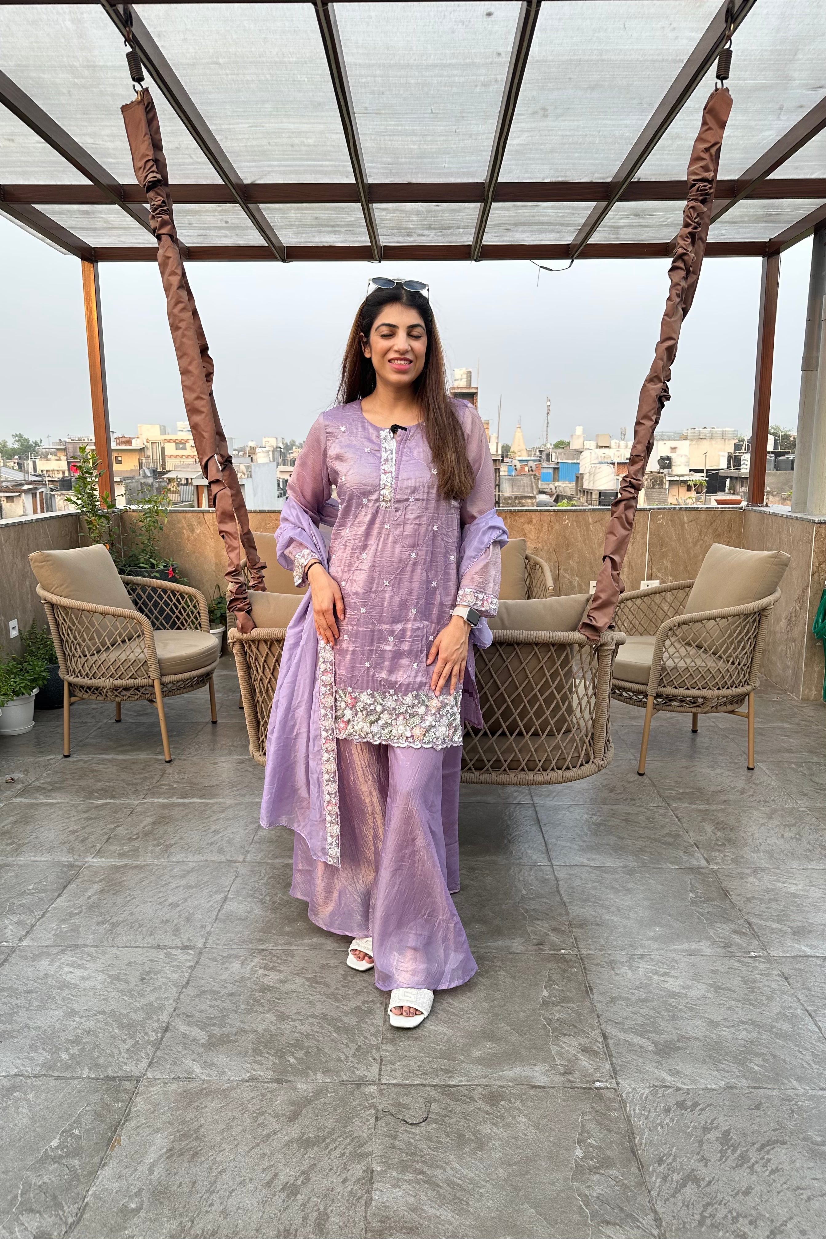 3pc Partywear Pakistani Suit With Divider Plazzo