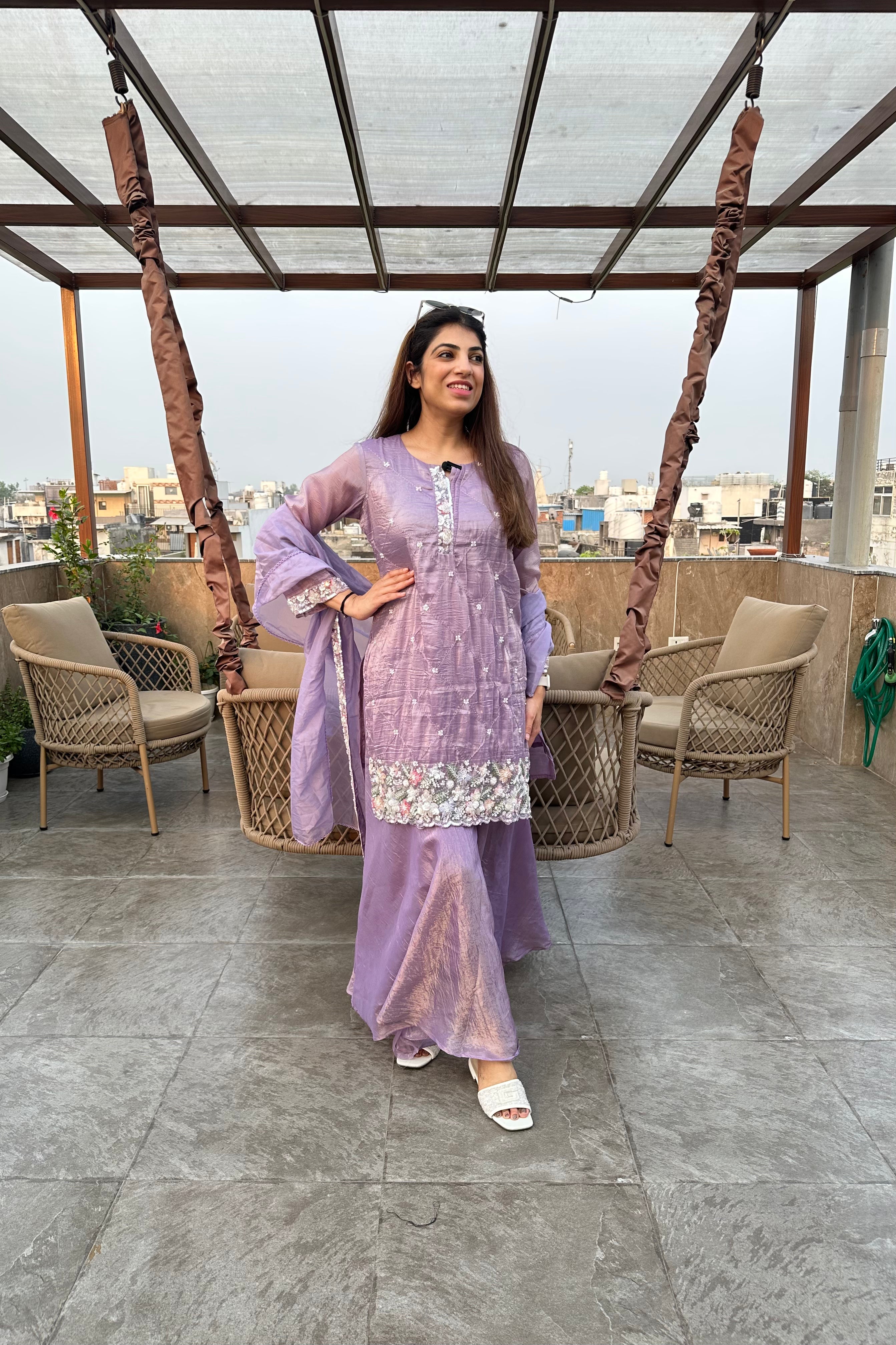 3pc Partywear Pakistani Suit With Divider Plazzo