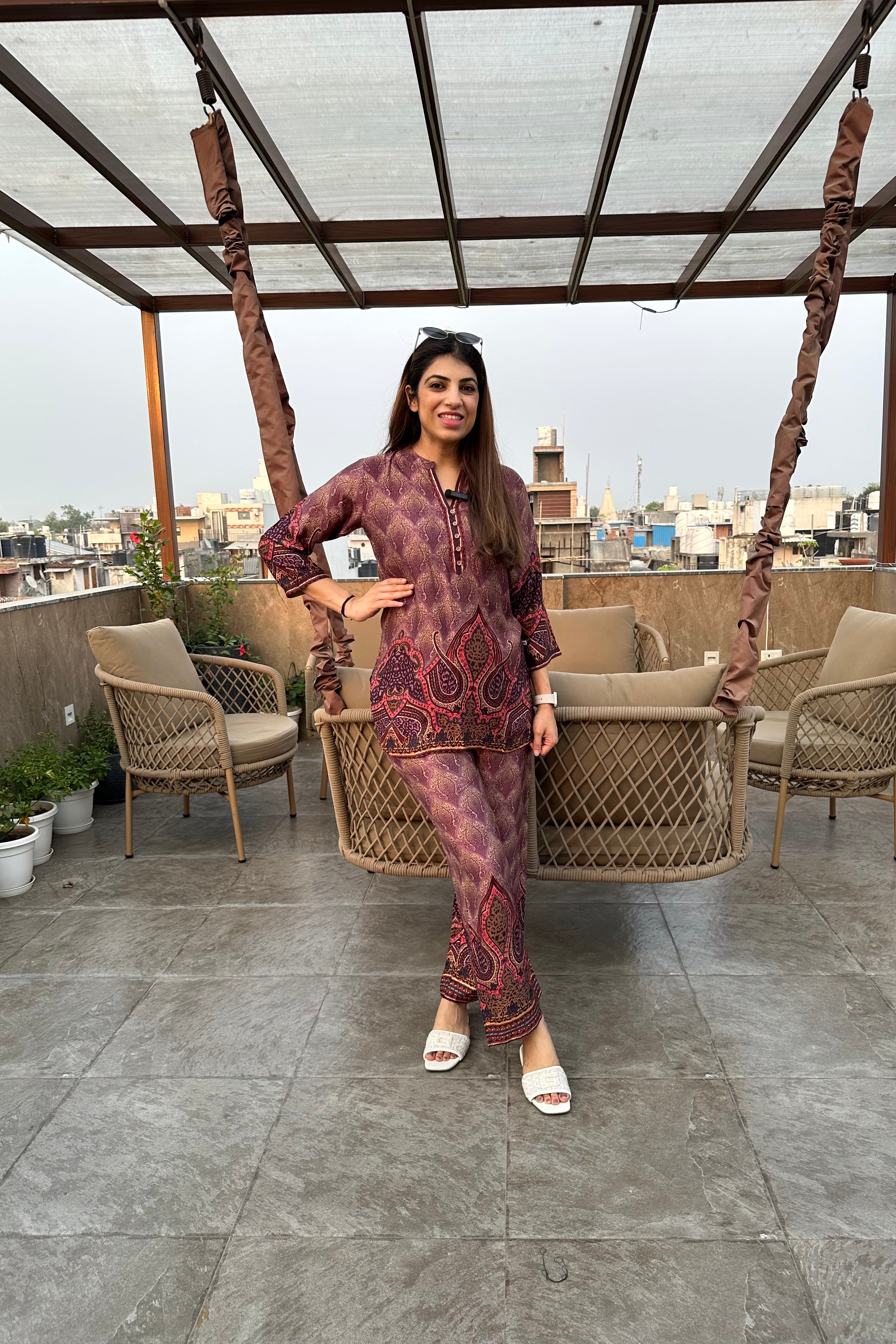 2pc Cotton Printed Co-ord Set Paired With Straight Fit Pants