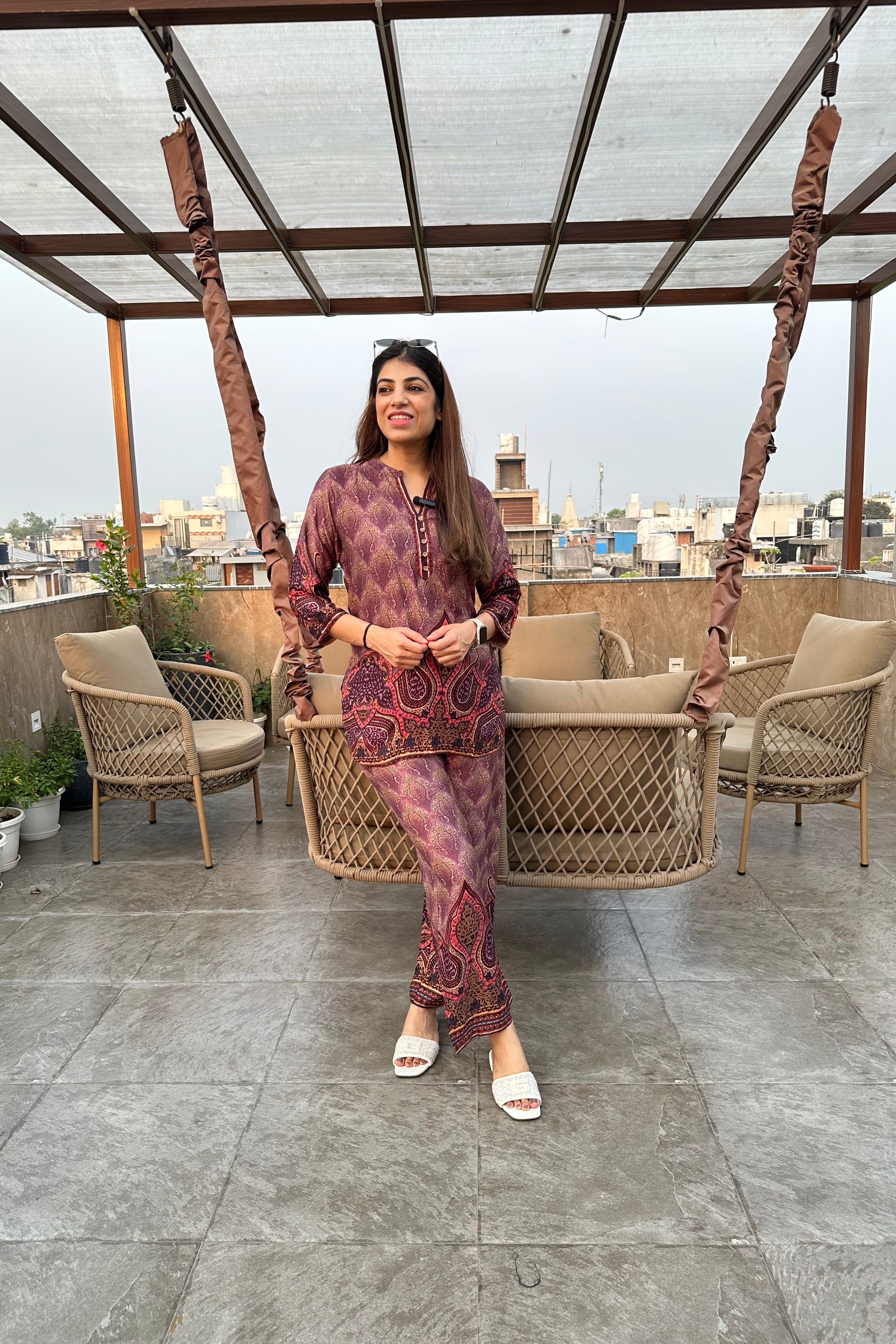 2pc Cotton Printed Co-ord Set Paired With Straight Fit Pants