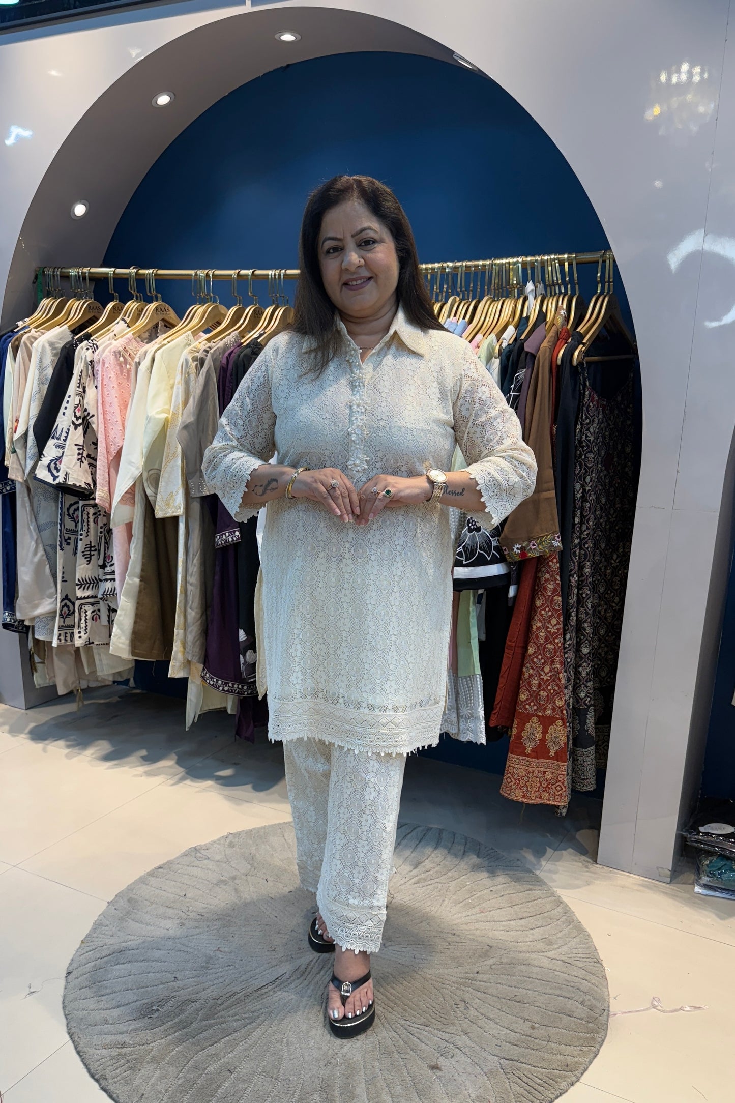 2pc Crochet Co-ord Set Paired With Straight Pants