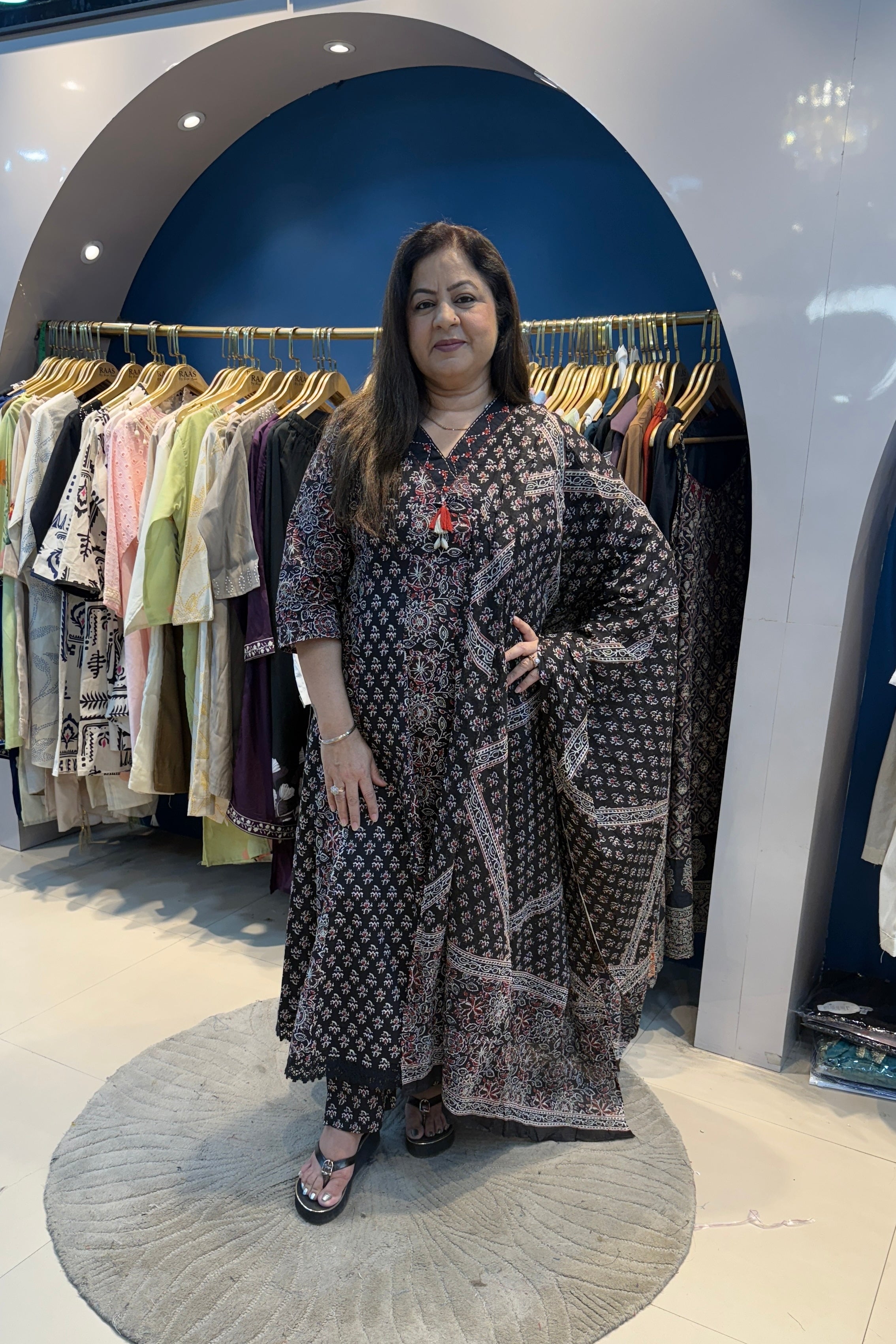 3pc Cotton A-line Printed Suit With Printed Dupatta