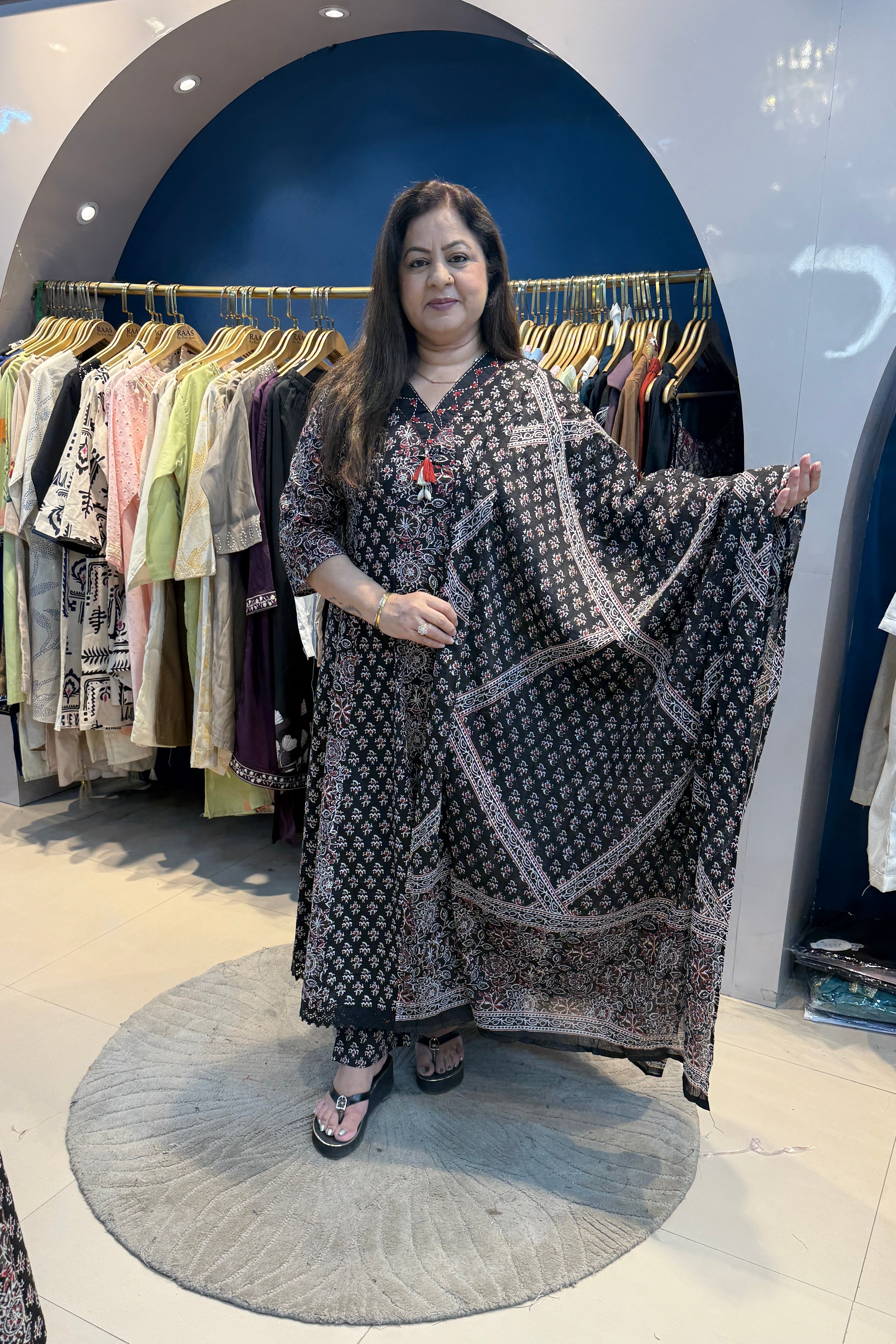 3pc Cotton A-line Printed Suit With Printed Dupatta