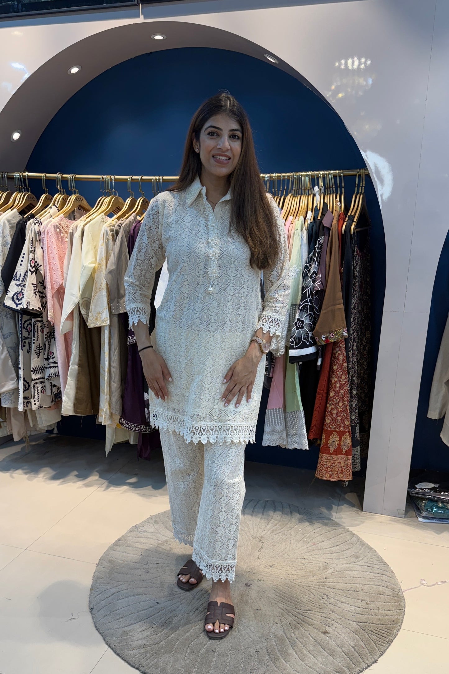 2pc Crochet Co-ord Set Paired With Straight Pants