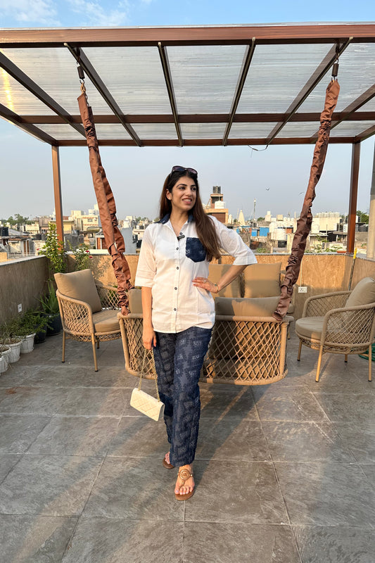 2pc Cotton Embroidered Co-ord Set Paired With Denim Pants
