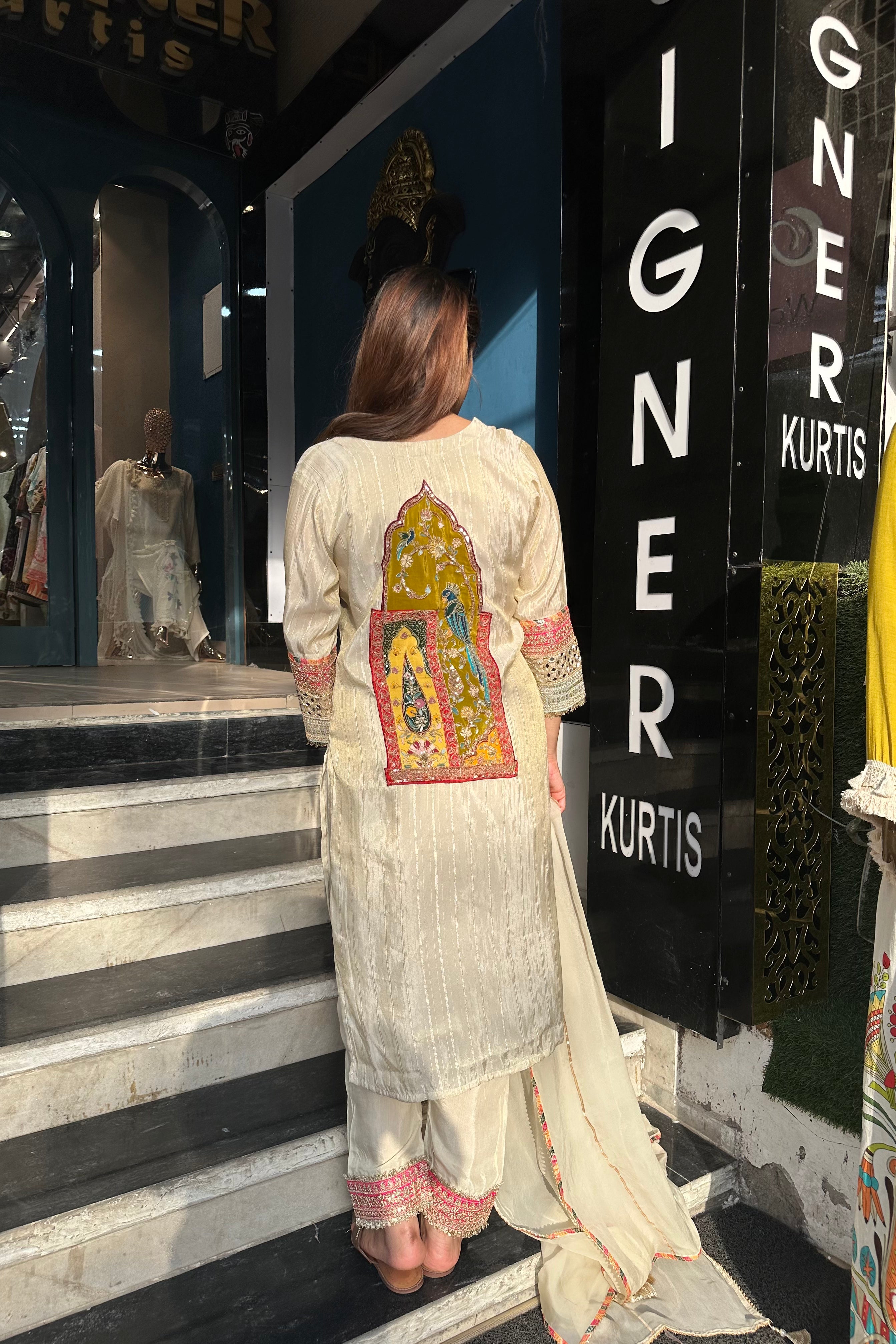 3pc Shimmer-Chanderi Partywear Suit With Organza Dupatta