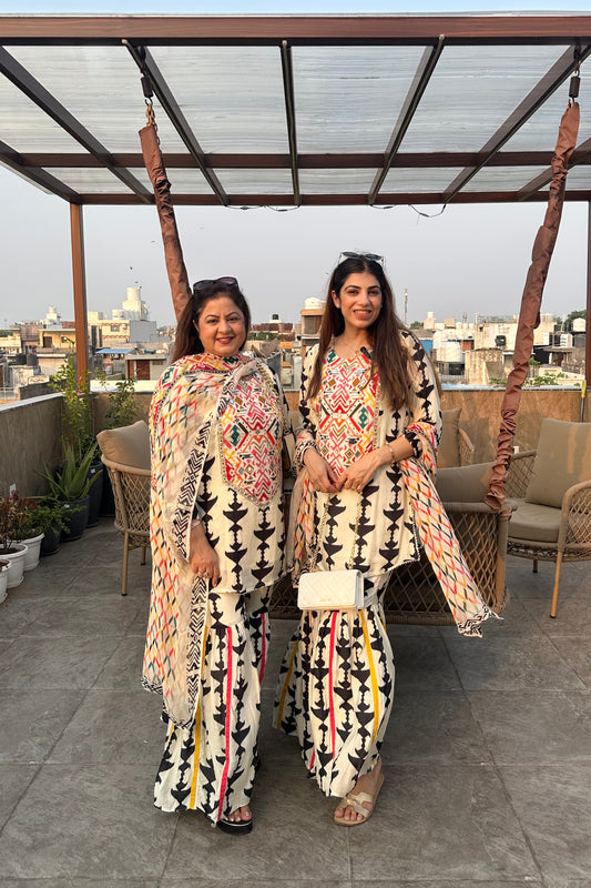 3pc Cotton-Muslin Printed Sharara Set With Printed Dupatta