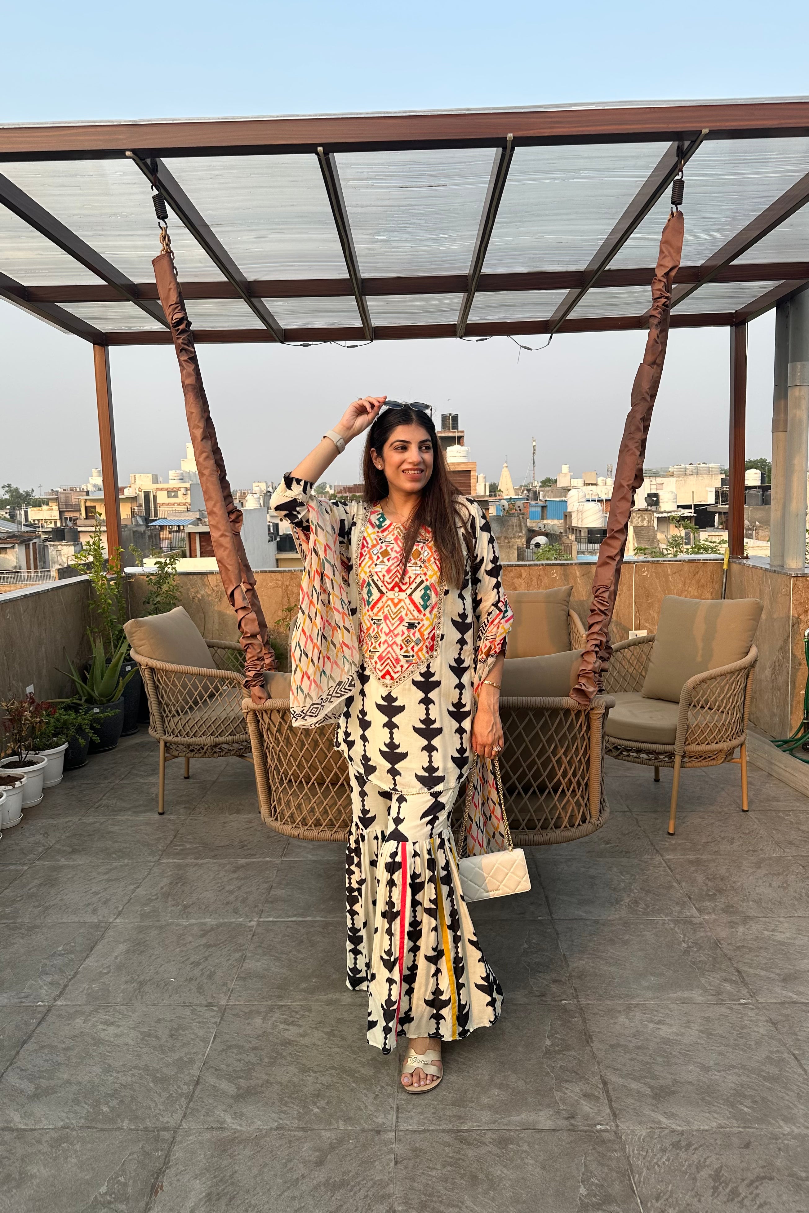 3pc Cotton-Muslin Printed Sharara Set With Printed Dupatta