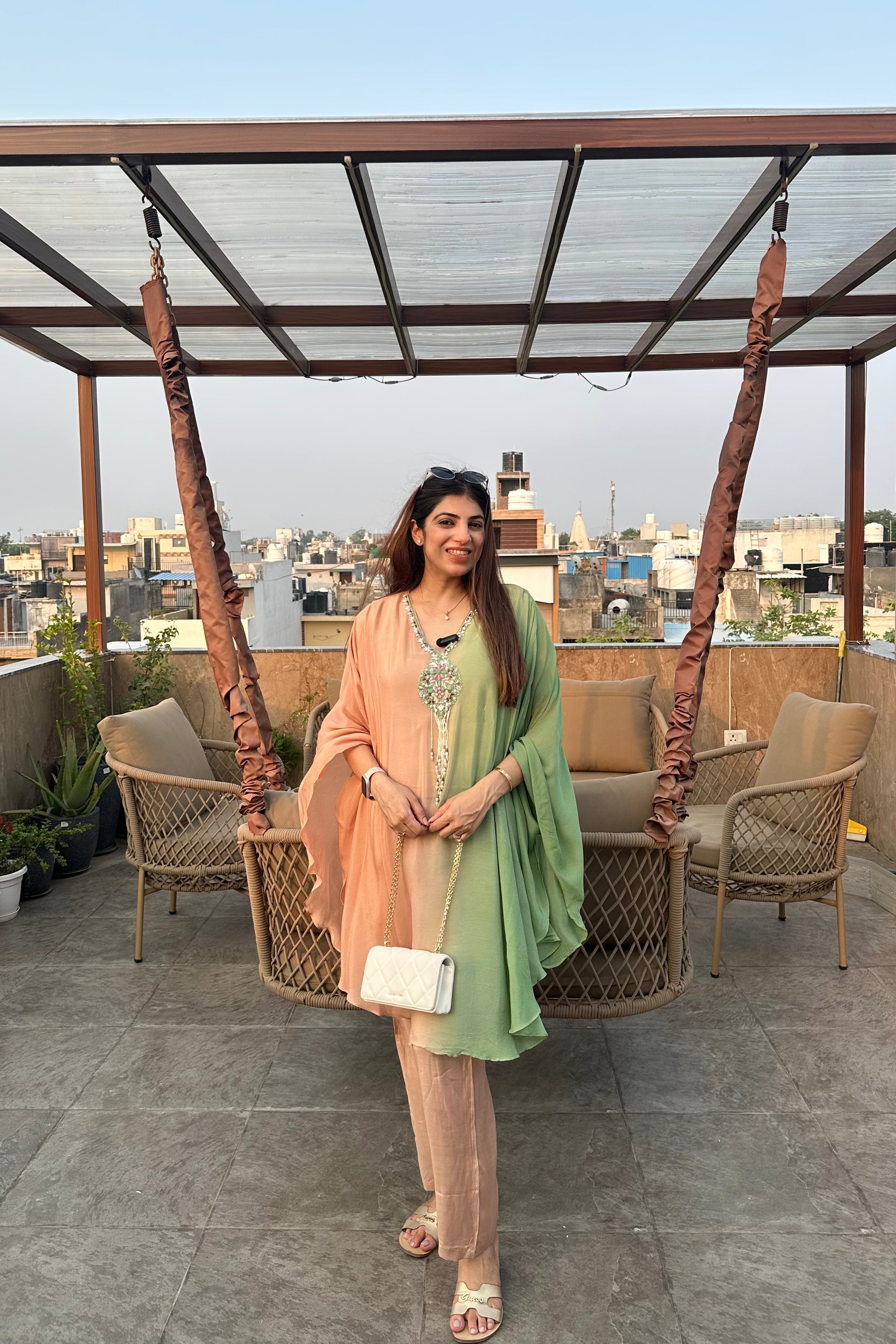 2pc Chinon Ombre Kaftan Set With Attached Inner