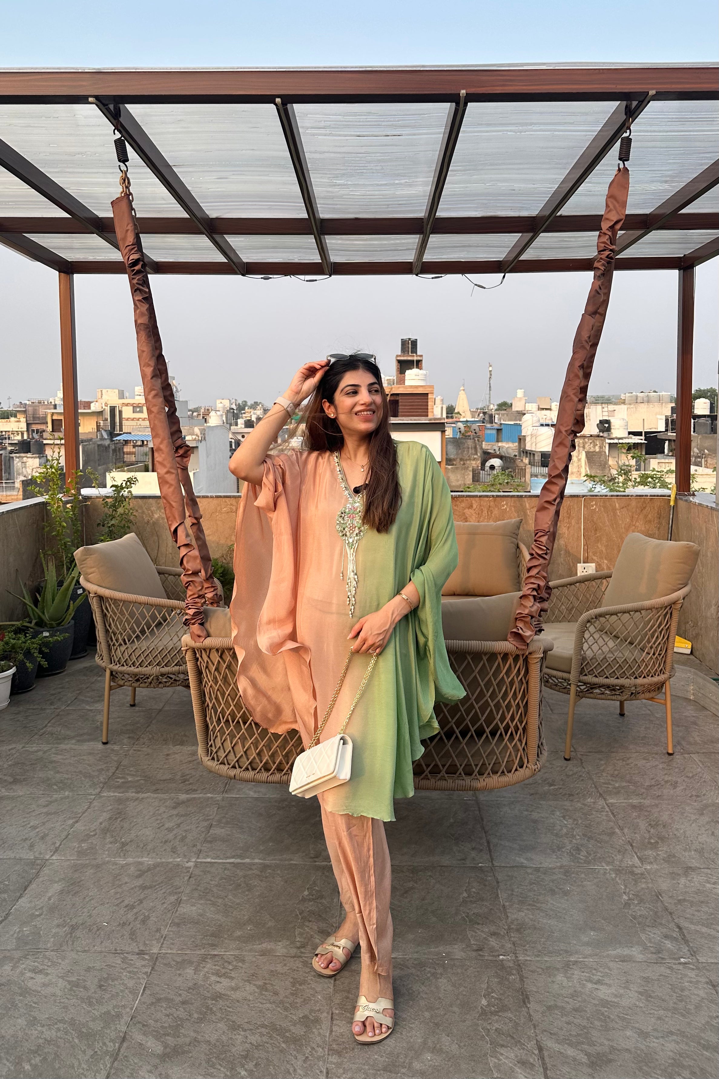 2pc Chinon Ombre Kaftan Set With Attached Inner
