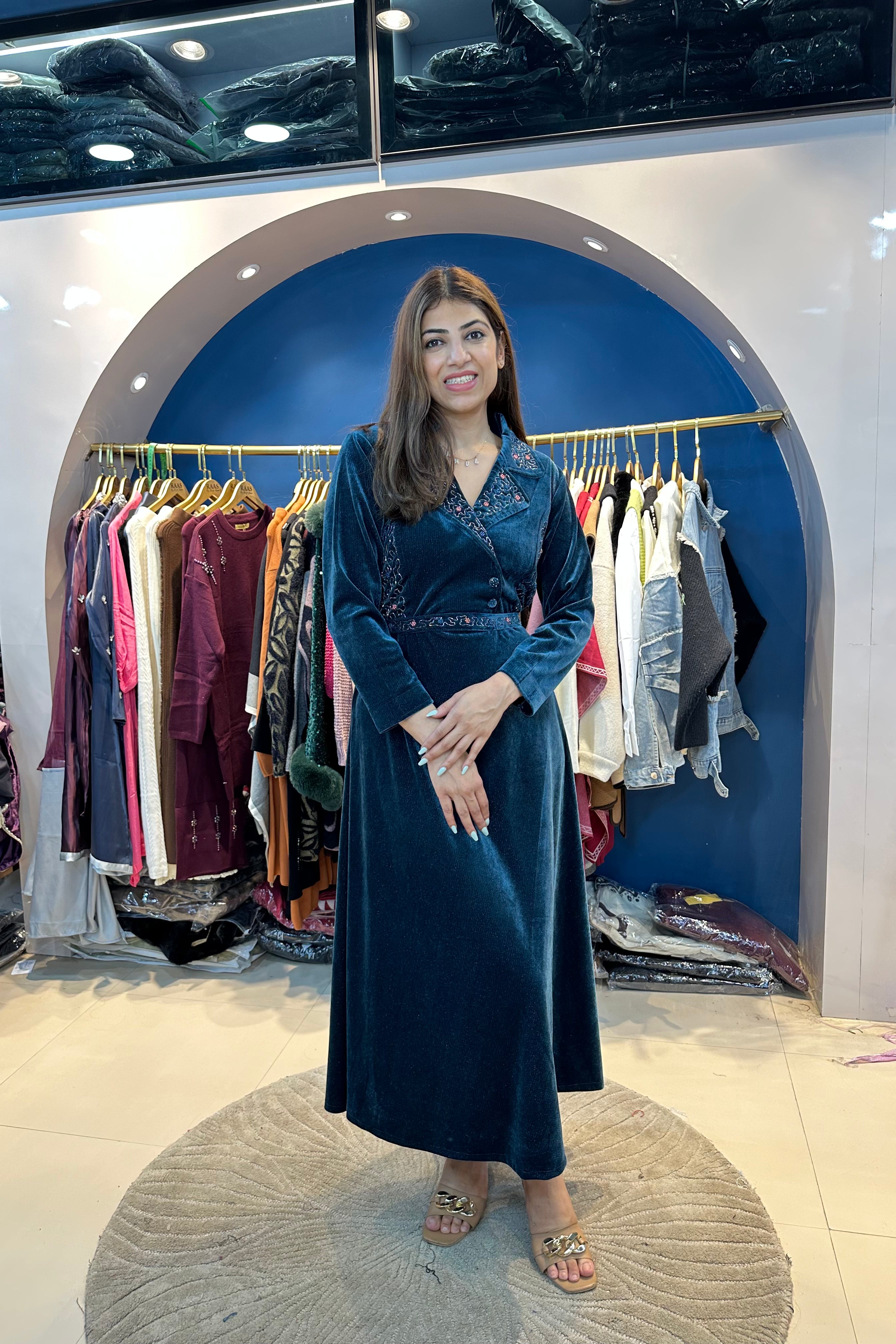 Velvet Maxi Dress With Belt