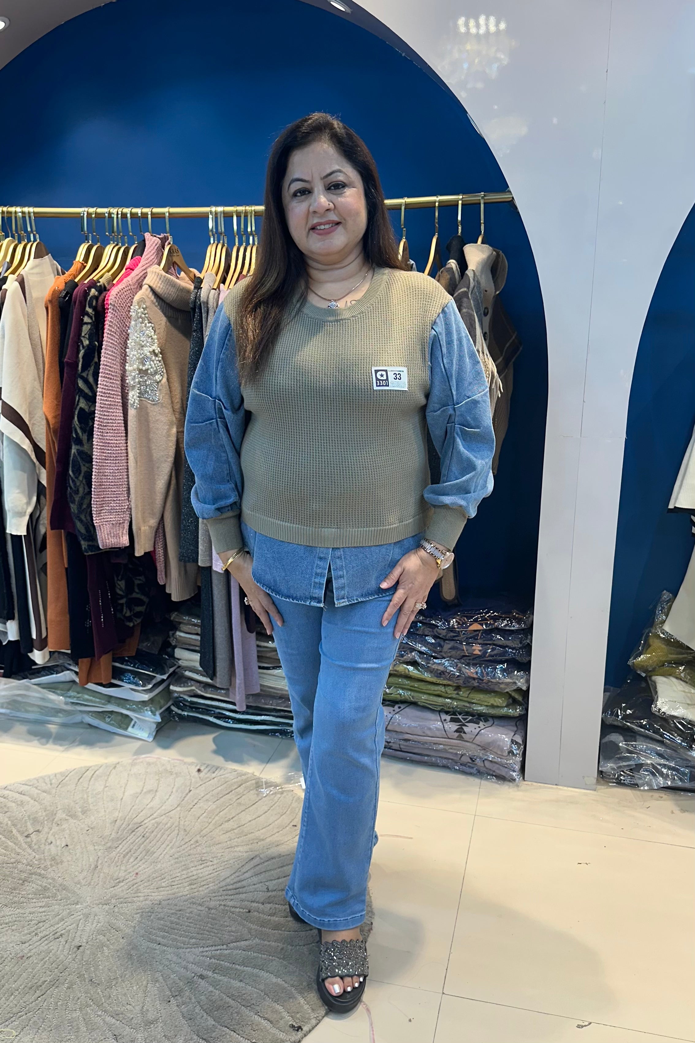 Denim Shirt With Attached Sweater