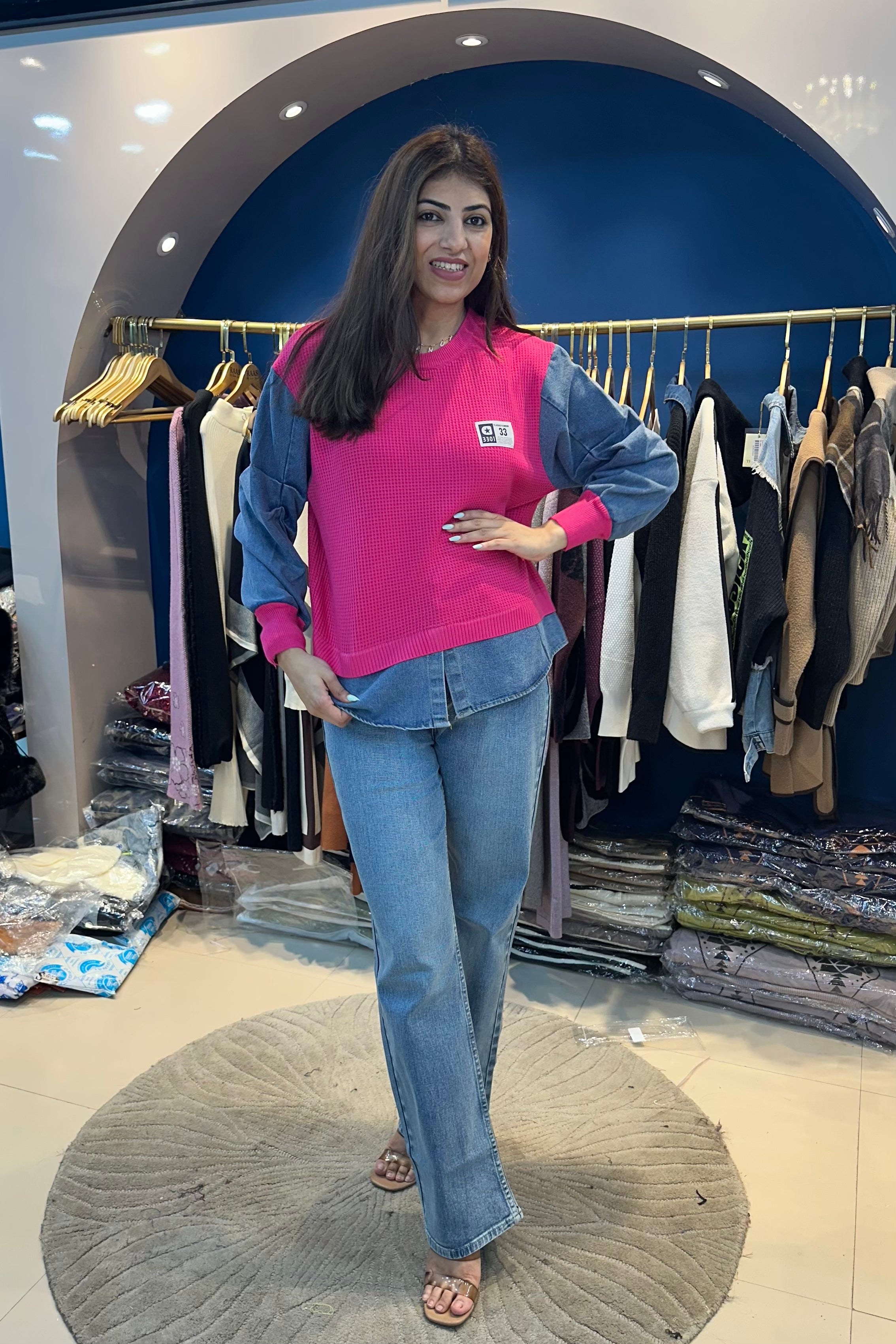 Denim Shirt With Attached Sweater