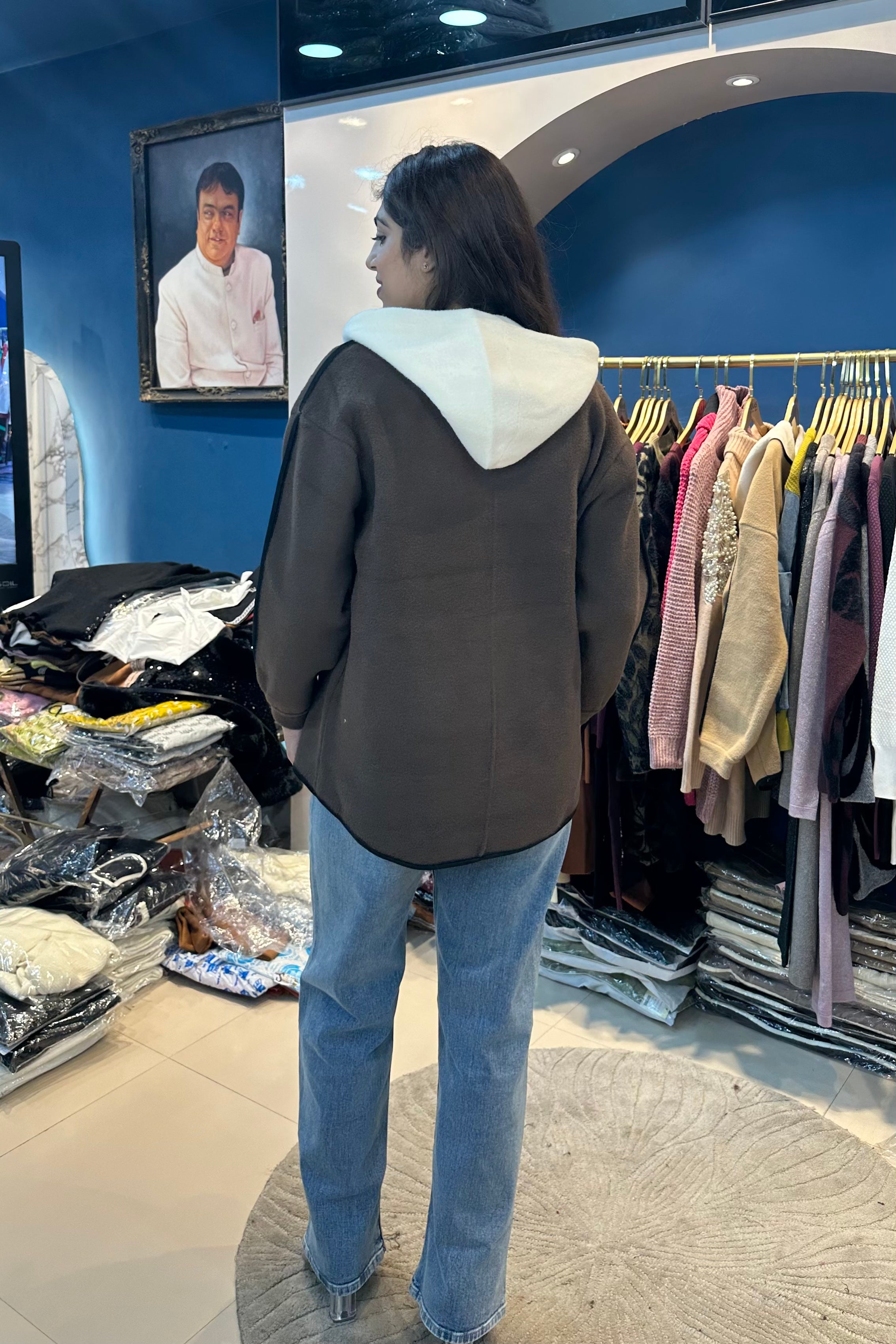 Zipper Coat With Attached Woolen Inner