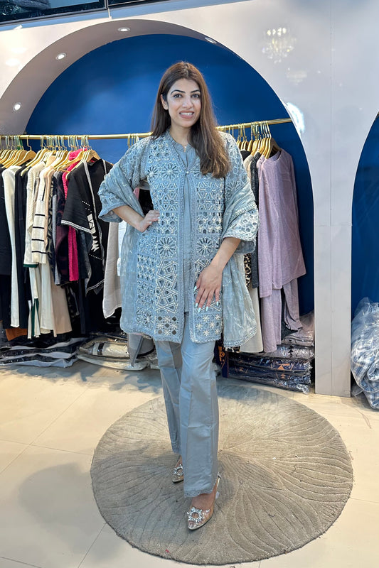 4pc Pakistani Suit Paired With Bell Bottom Pants