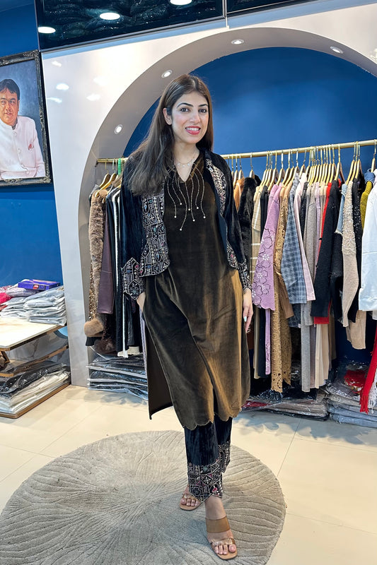 3pc Velvet Indo-western With Jacket
