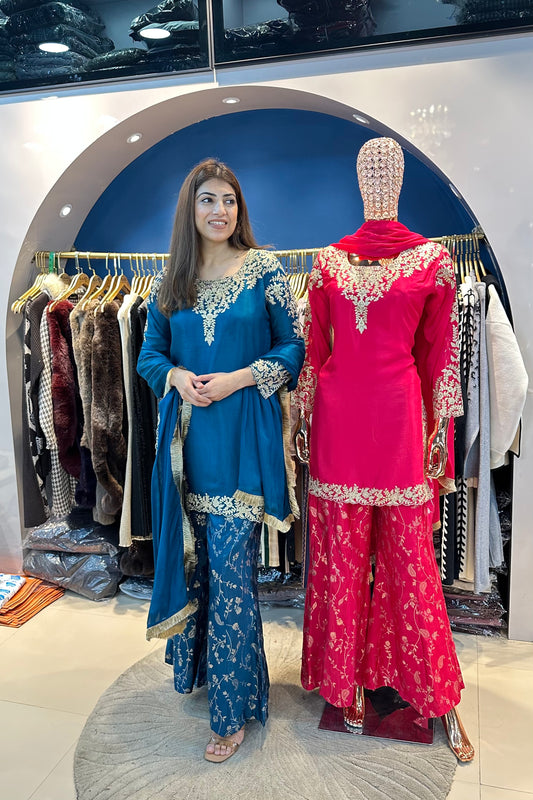 3pc Crepe Partywear Sharara Suit