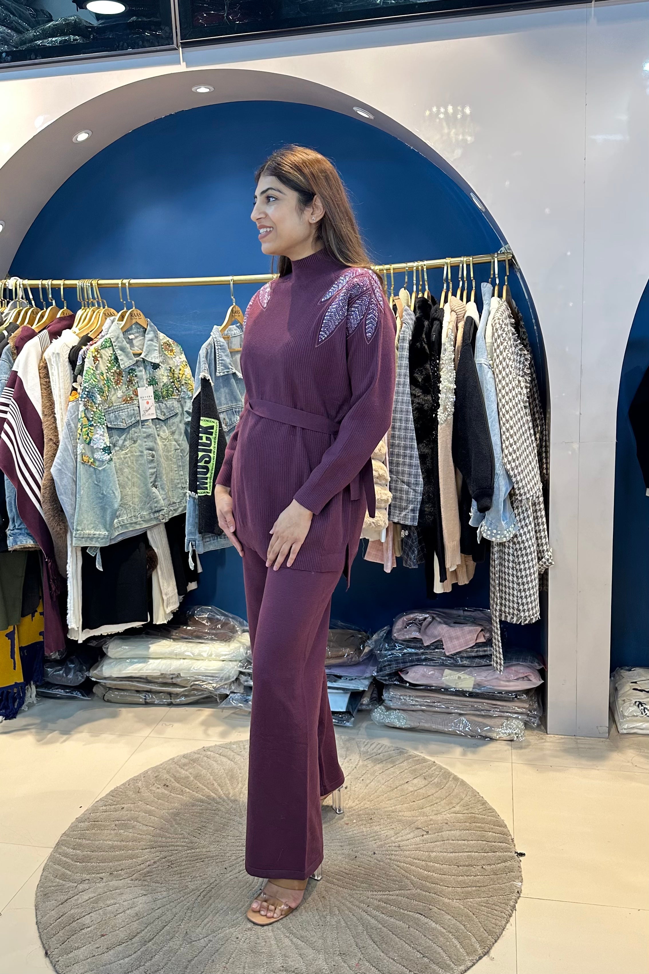 2pc Woolen Co-ord Set With Belt