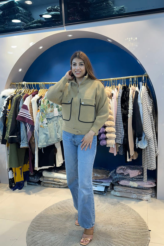 High Neck Woolen Jacket