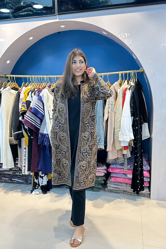 3pc Woolen Set With Pashmina Jacket