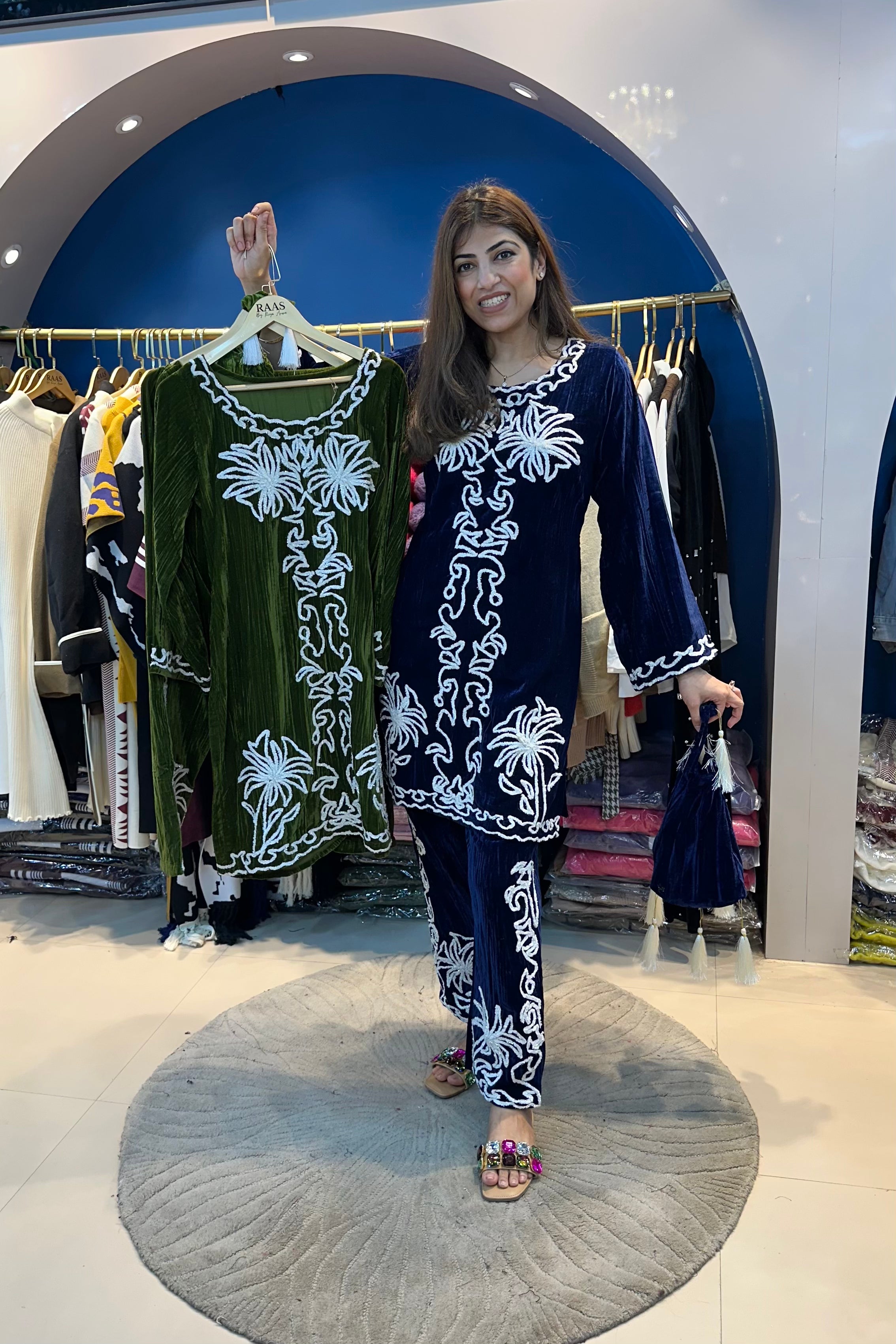2pc Velvet Pakistani Co-ord Set With Potli