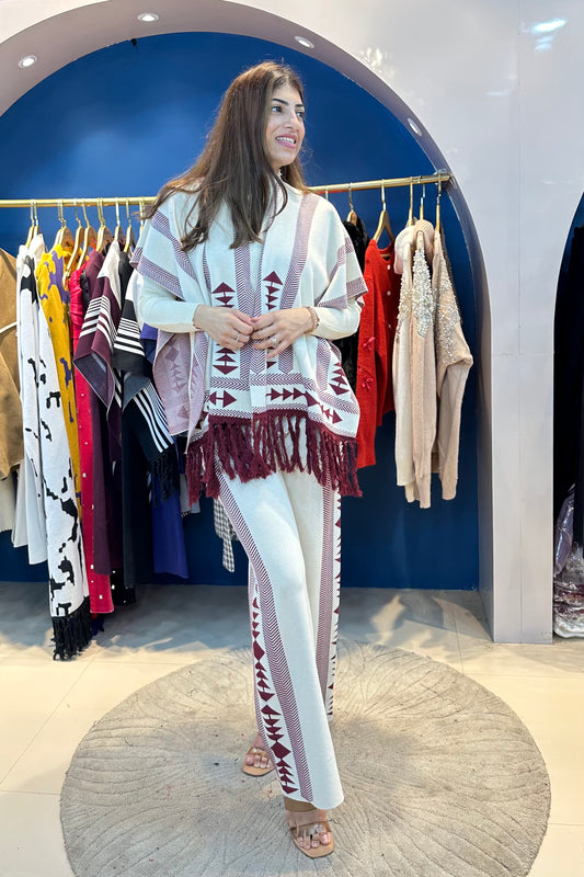 2pc Woolen Co-ord Set With Stole