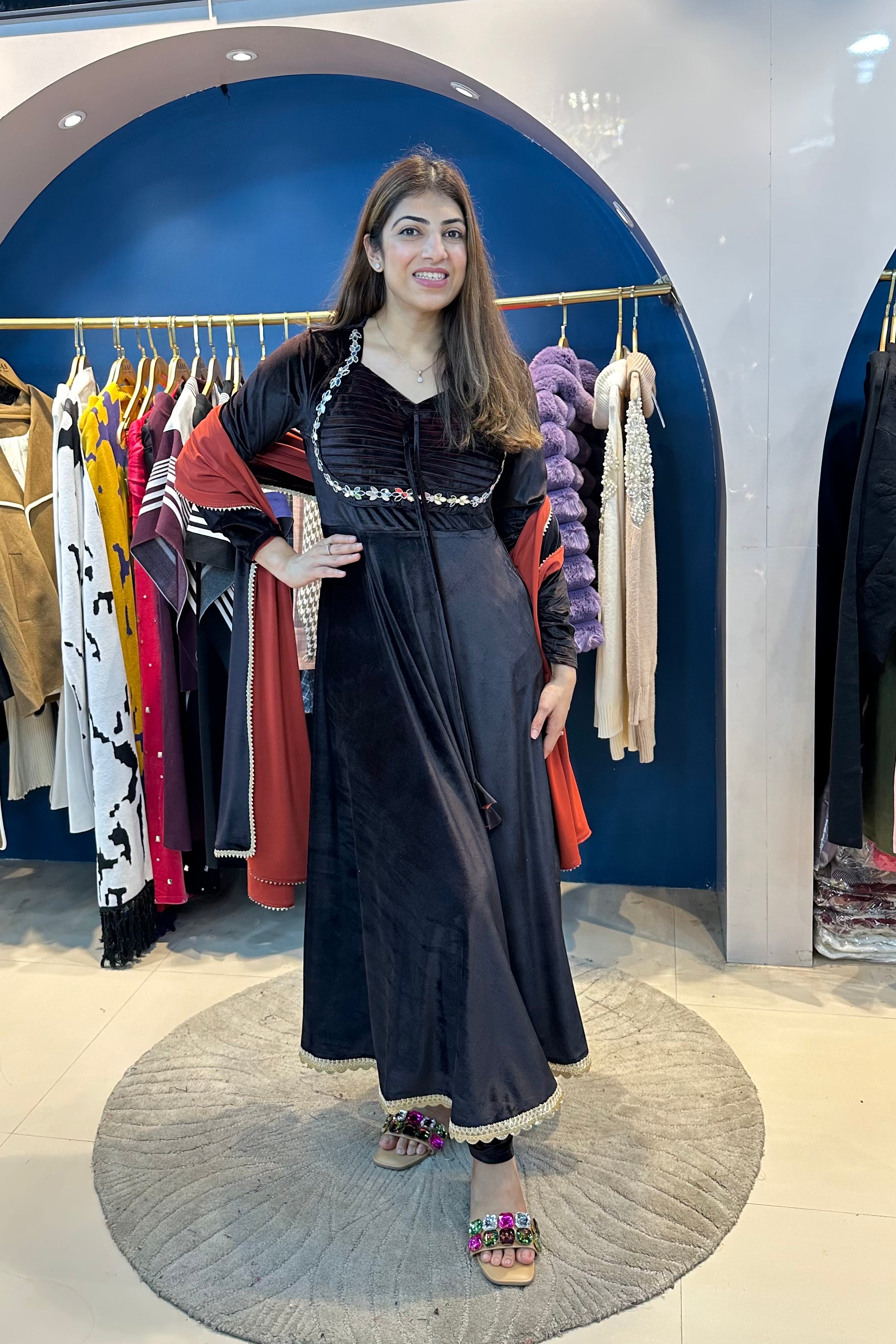 3pc Double-tonned Color Velvet Anarkali Suit