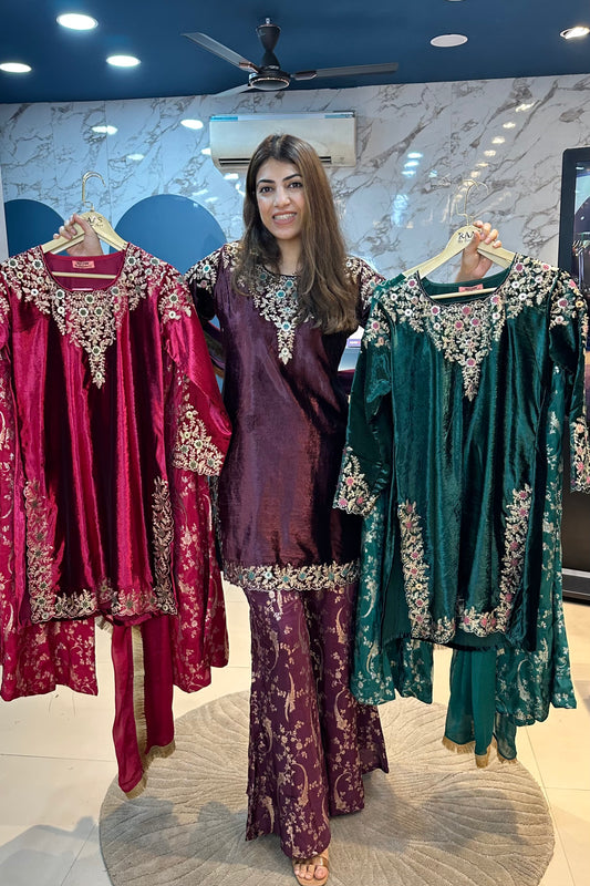 3pc Velvet Partywear Sharara Suit