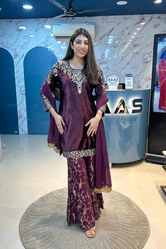 3pc Velvet Partywear Sharara Suit