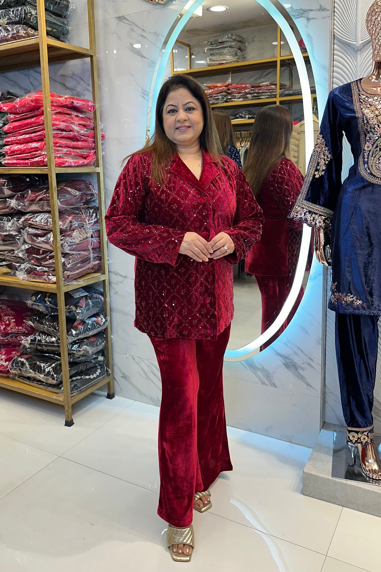 2pc Velvet Partywear Indo-wesstern Blazer Set