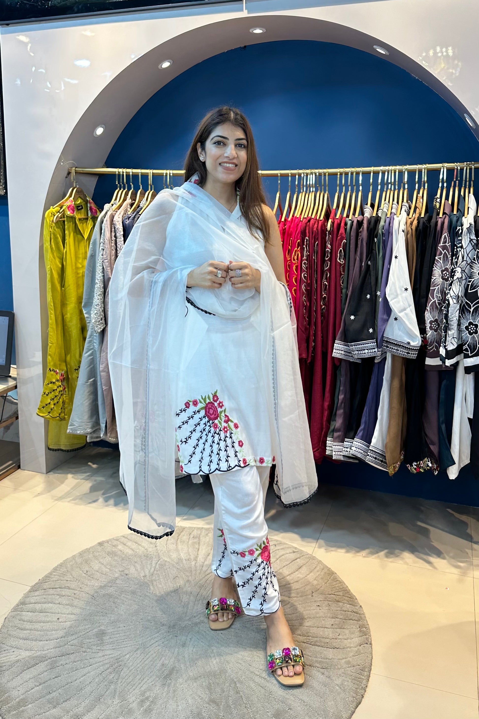 3pc Cotton Suit With Organza Dupatta – Raas by Riya