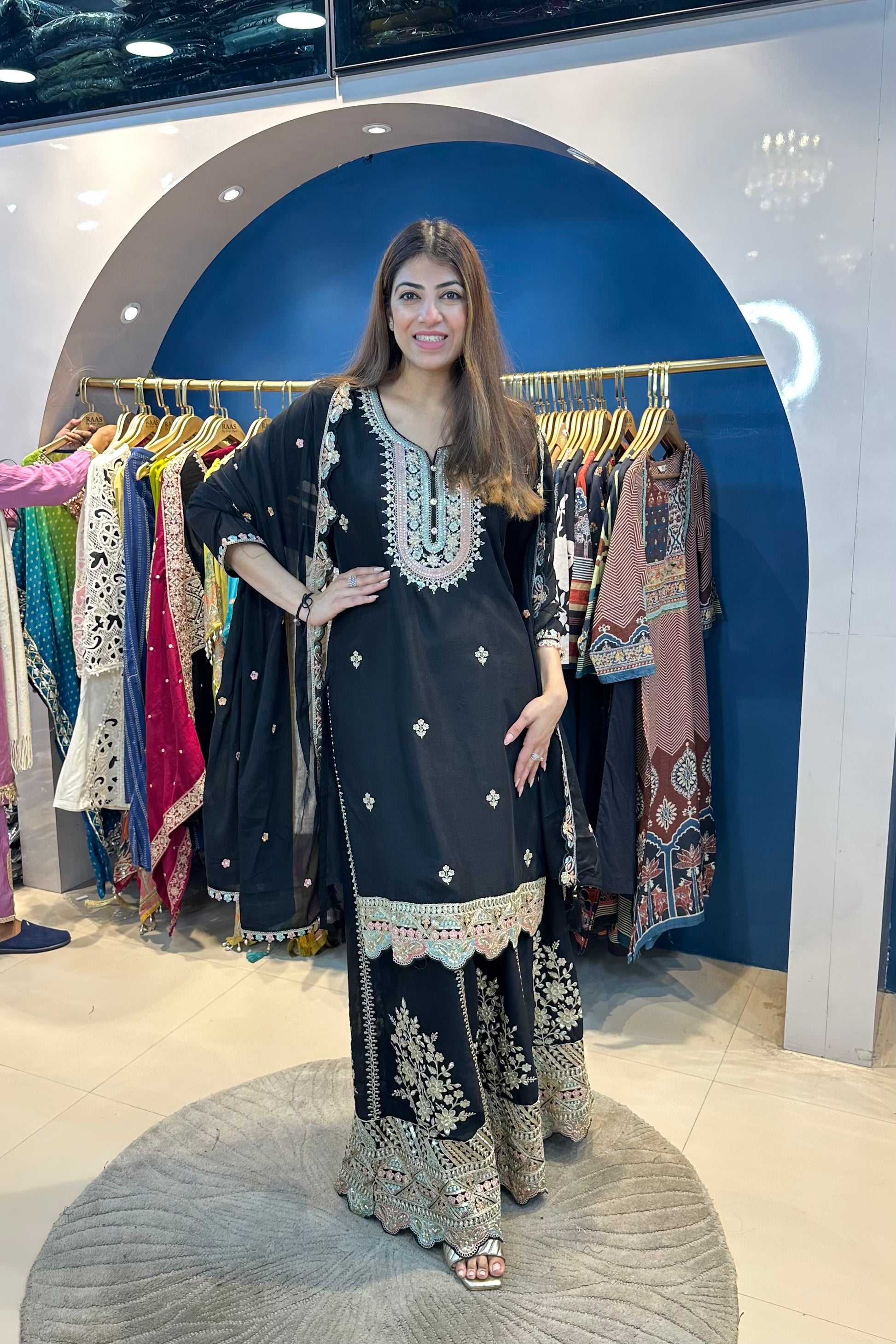 3pc Partywear Suit With Heavy Sharara – Raas by Riya