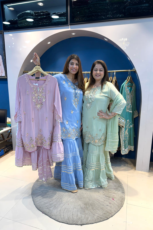 3pc Crepe Partywear Sharara Suit