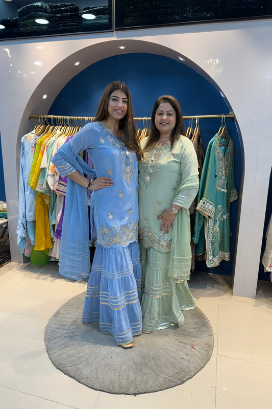 3pc Crepe Partywear Sharara Suit