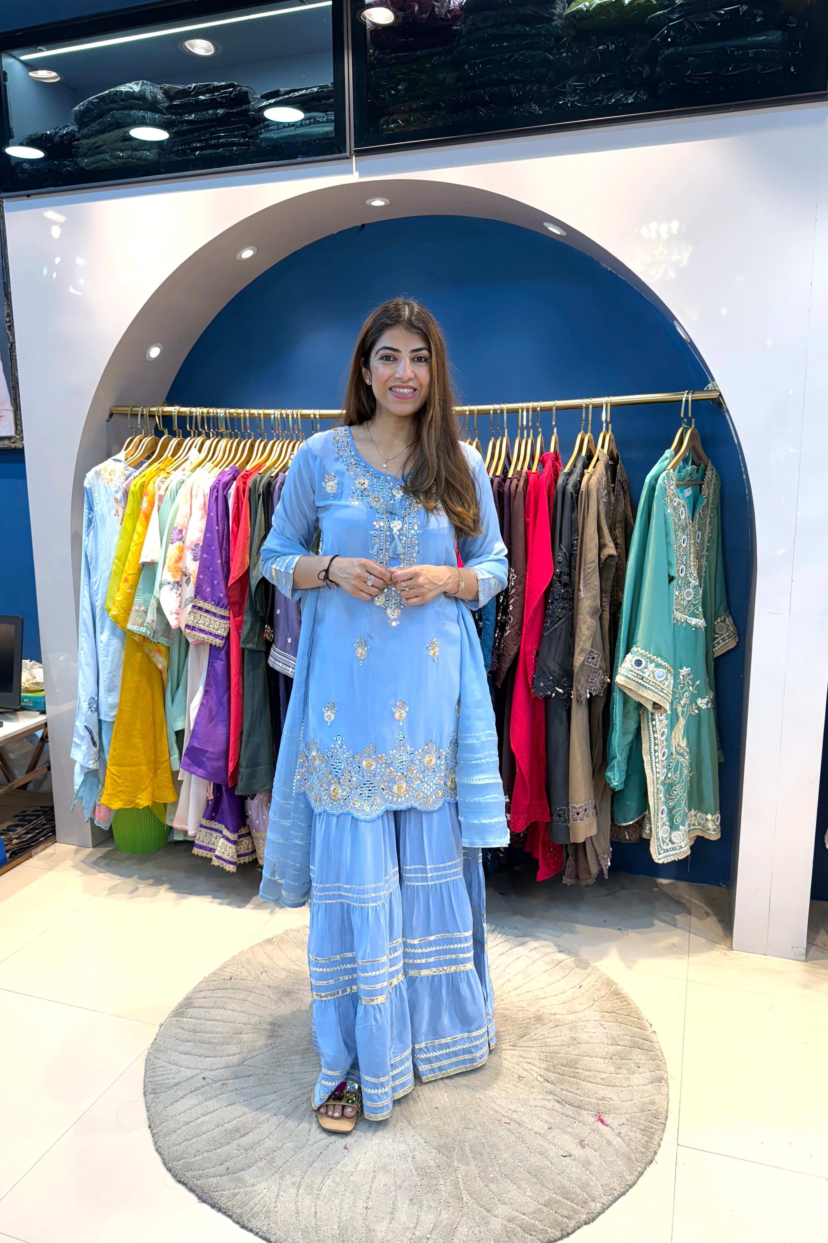 3pc Crepe Partywear Sharara Suit