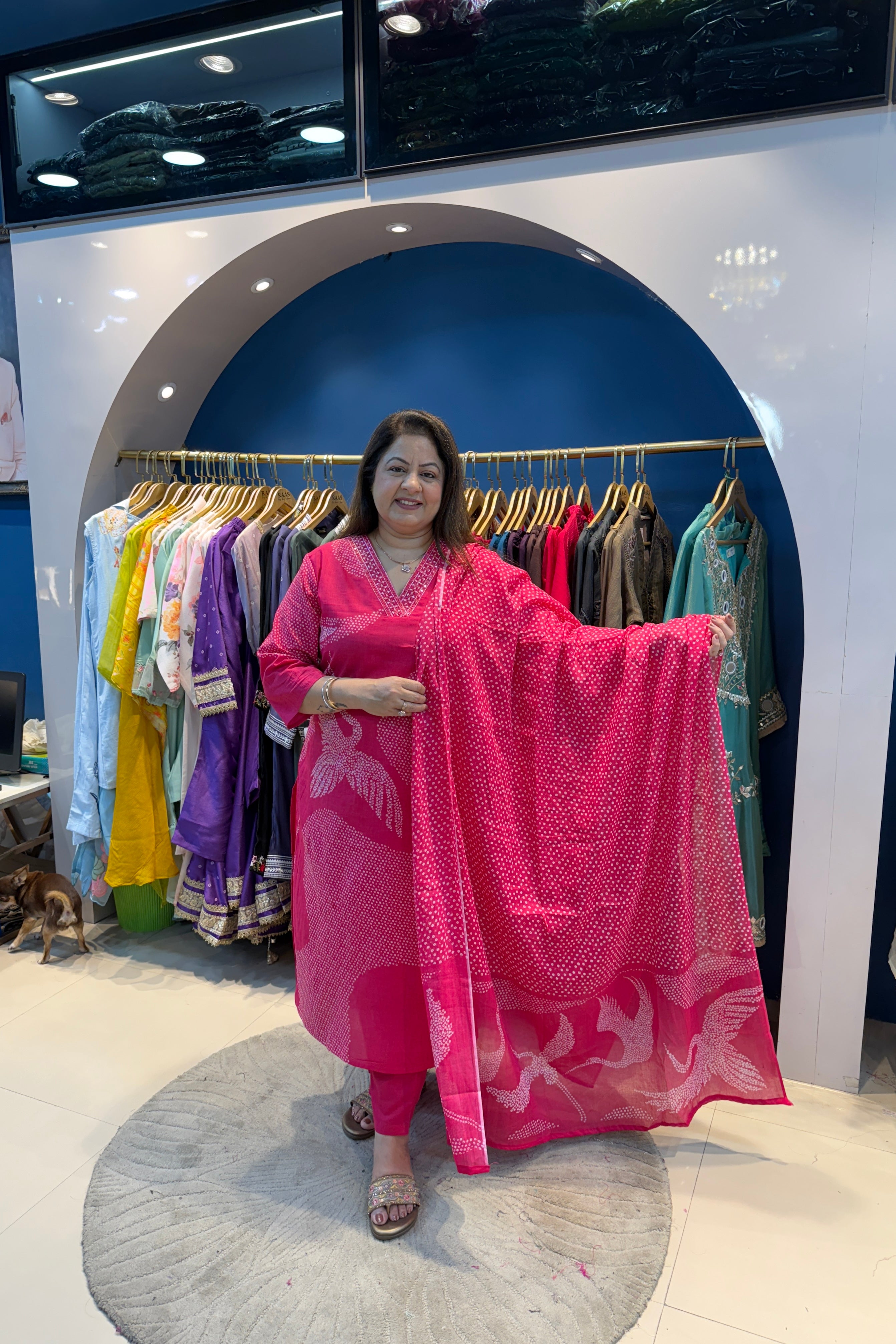 3pc Cotton Bandana Suit With Printed Dupatta