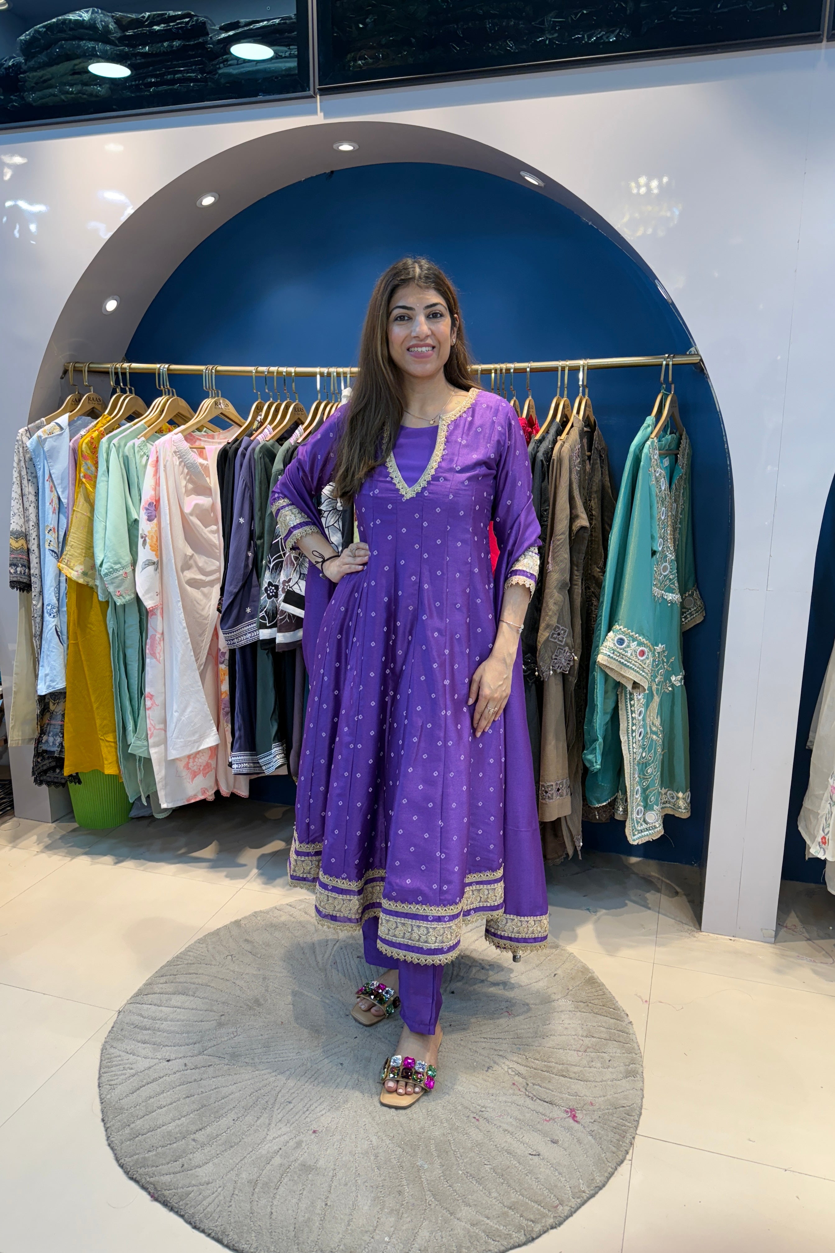 4pc Silk Anarkali Suit With Silk Dupatta And Inner