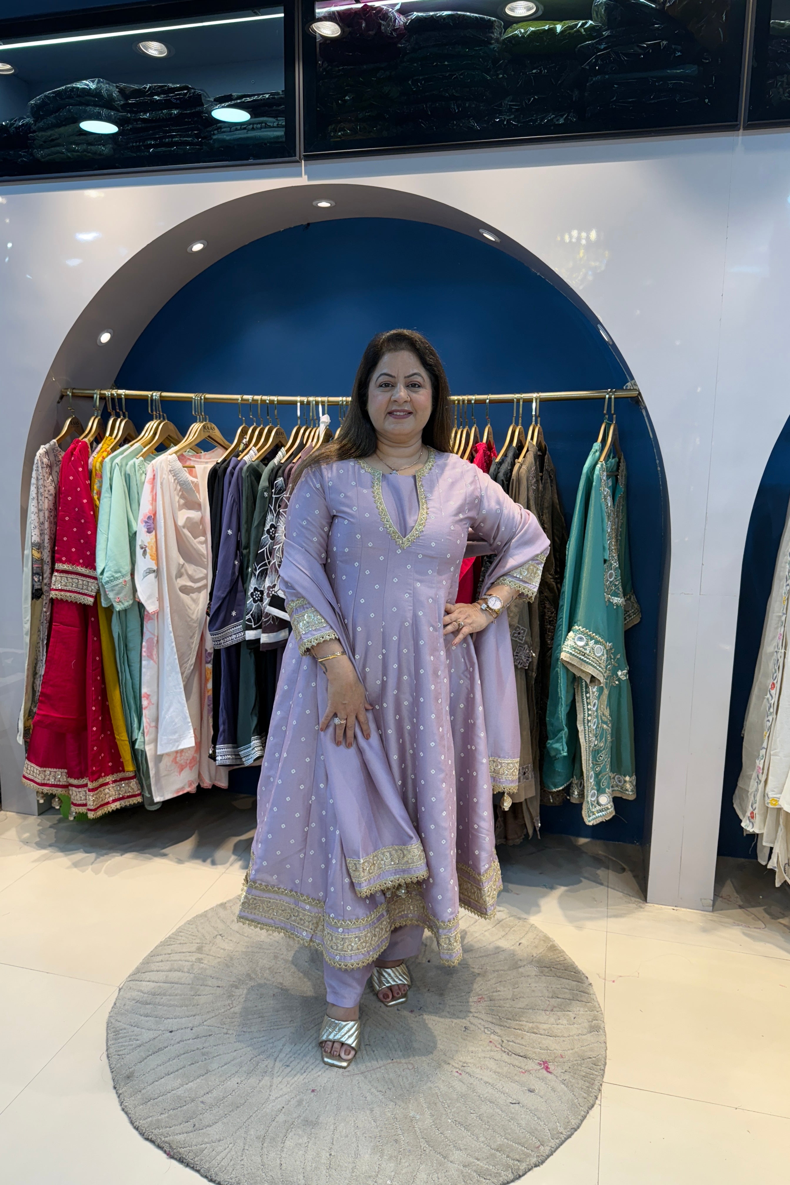4pc Silk Anarkali Suit With Silk Dupatta And Inner